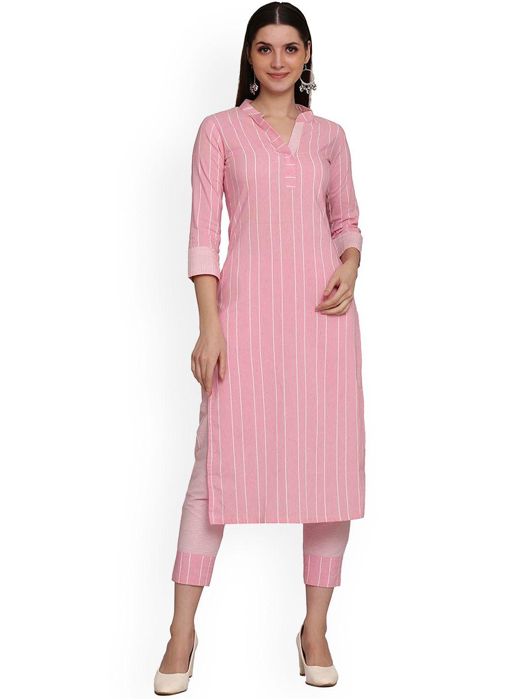 hritika women pink striped kurta with trousers