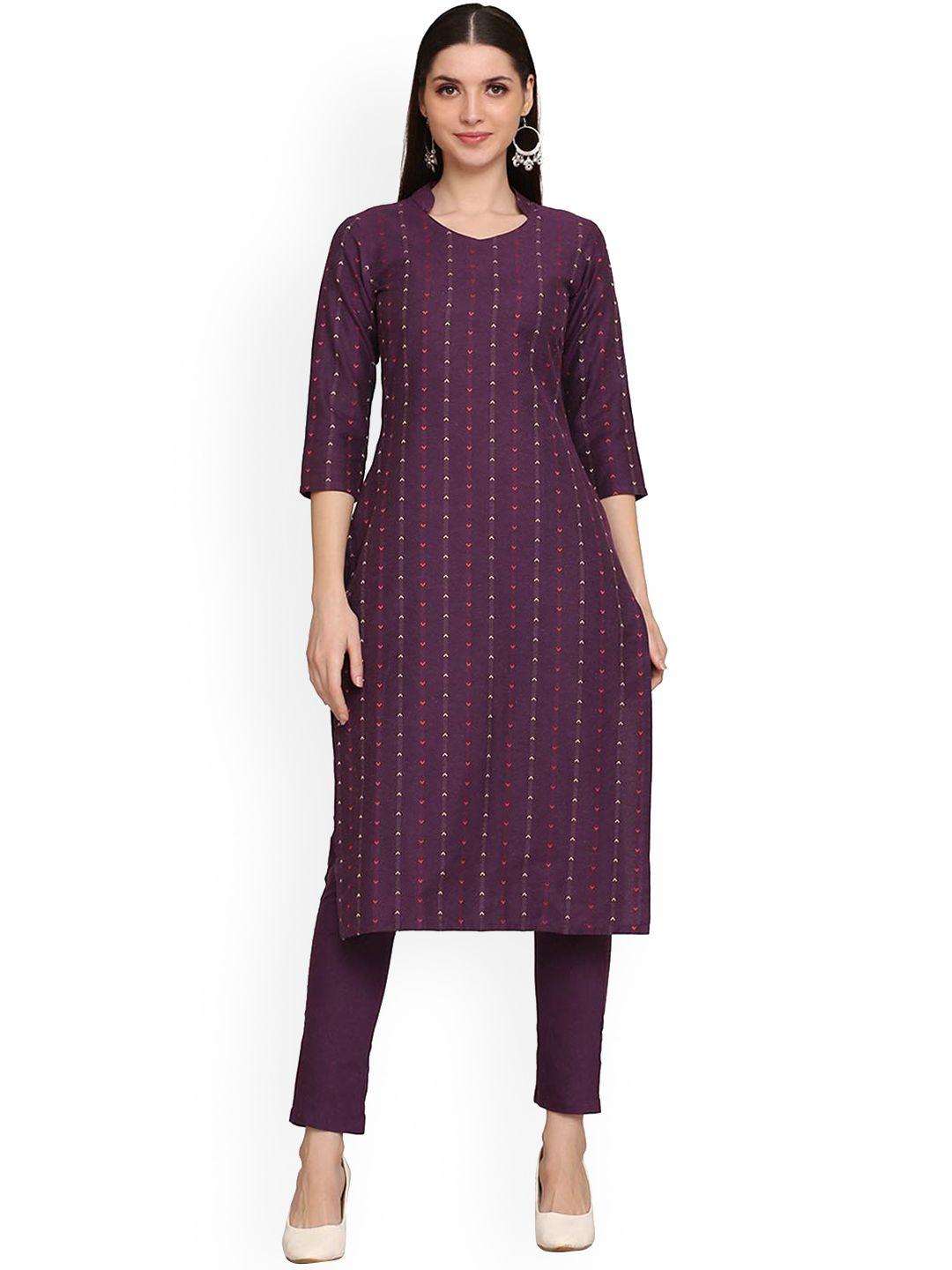 hritika women violet printed pure cotton kurta set