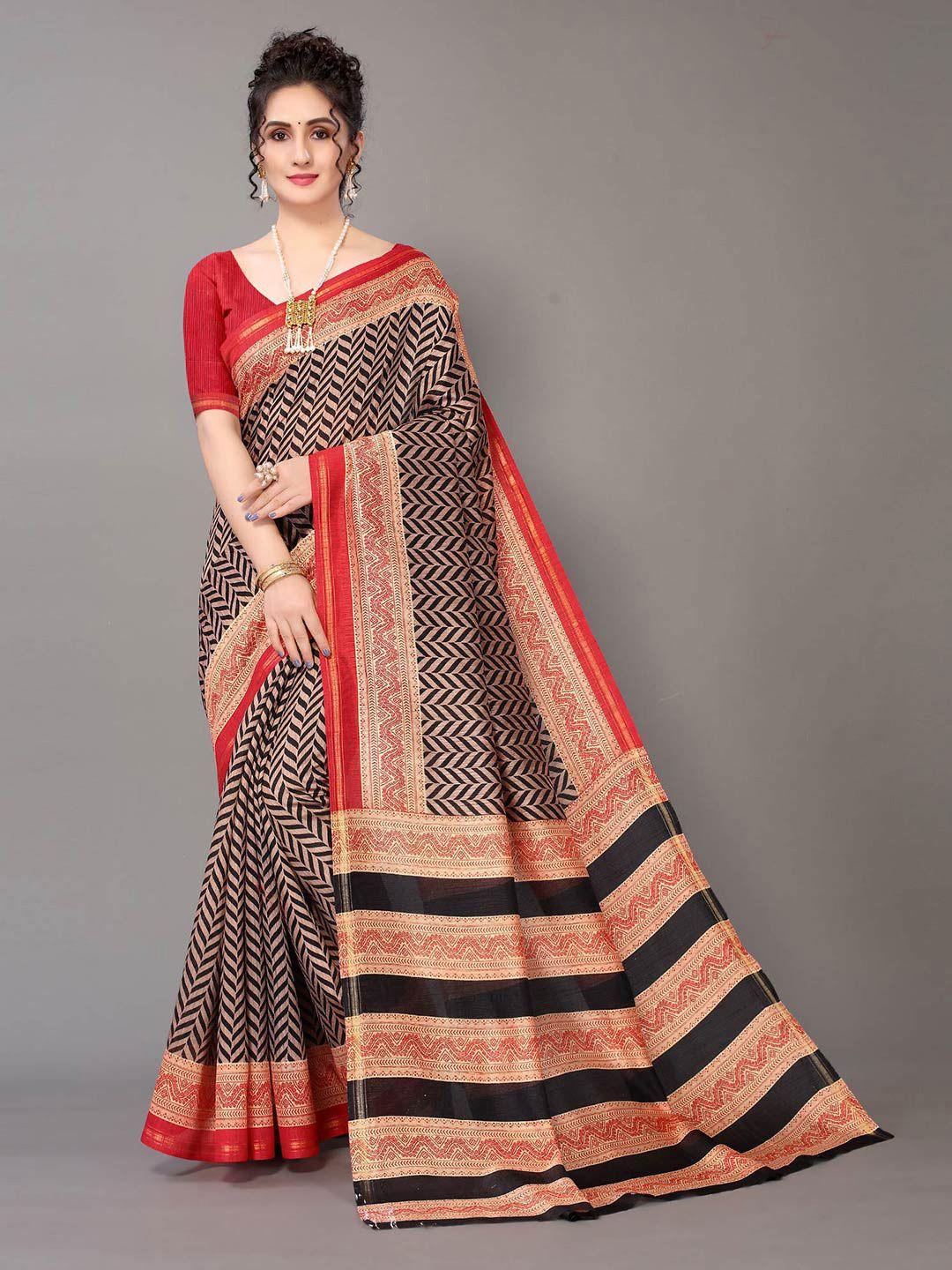 hritika woven design printed zari saree