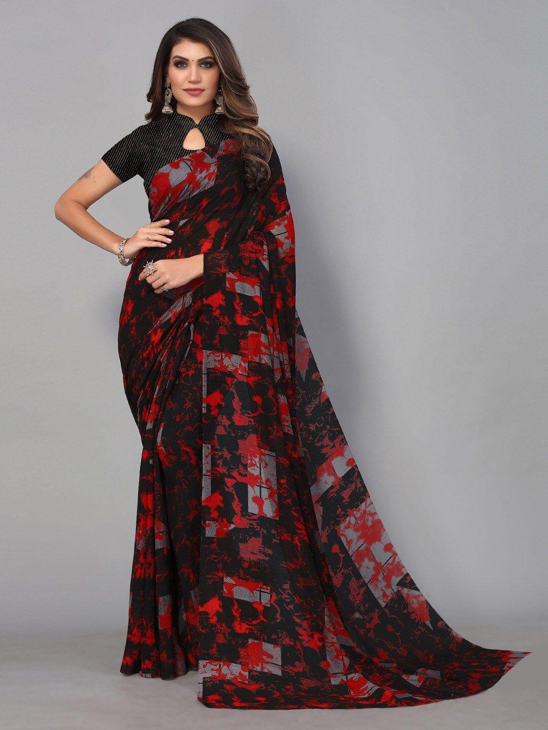 hritika black & red pure georgette saree