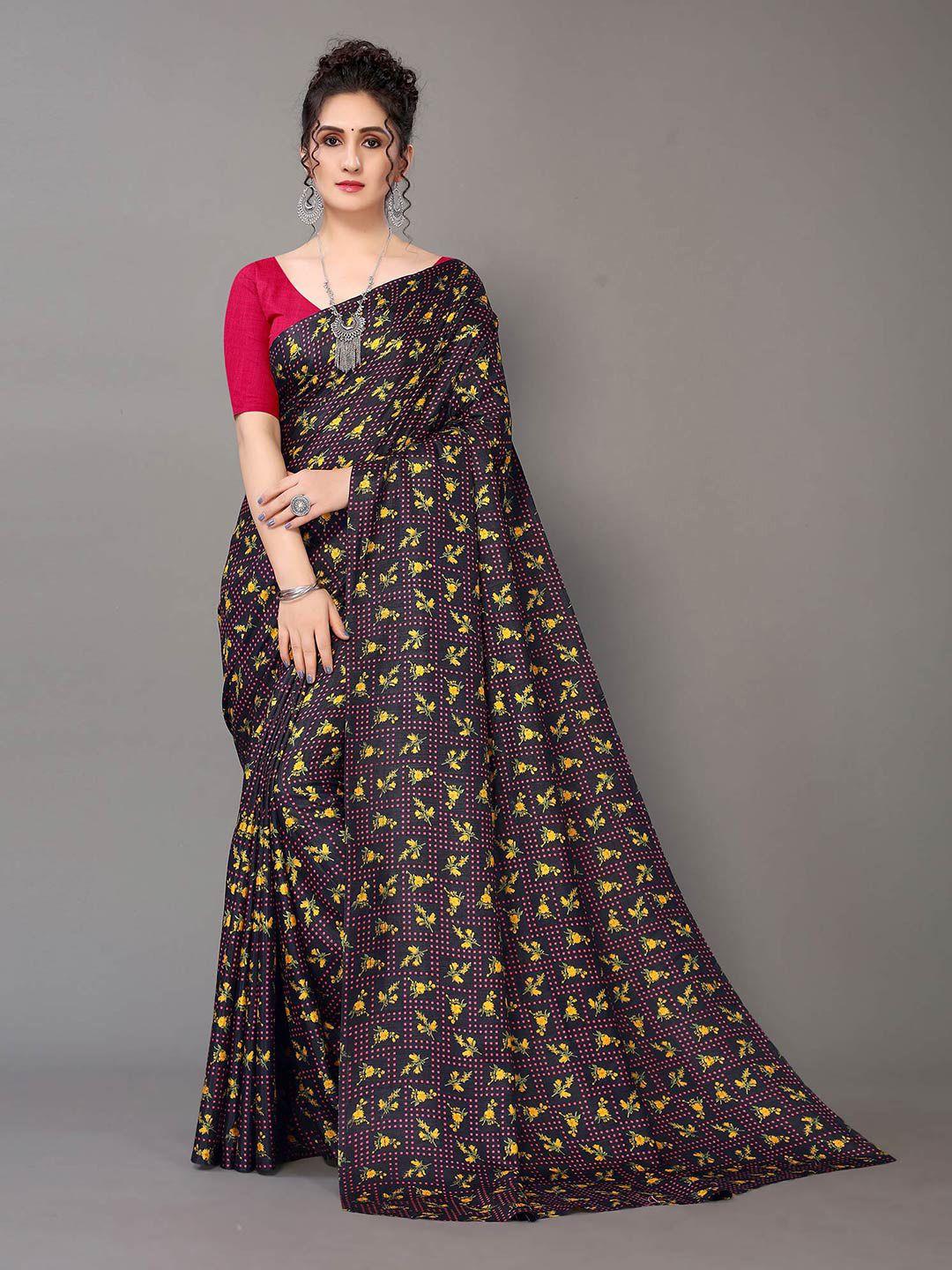 hritika black & yellow floral art silk mysore silk saree