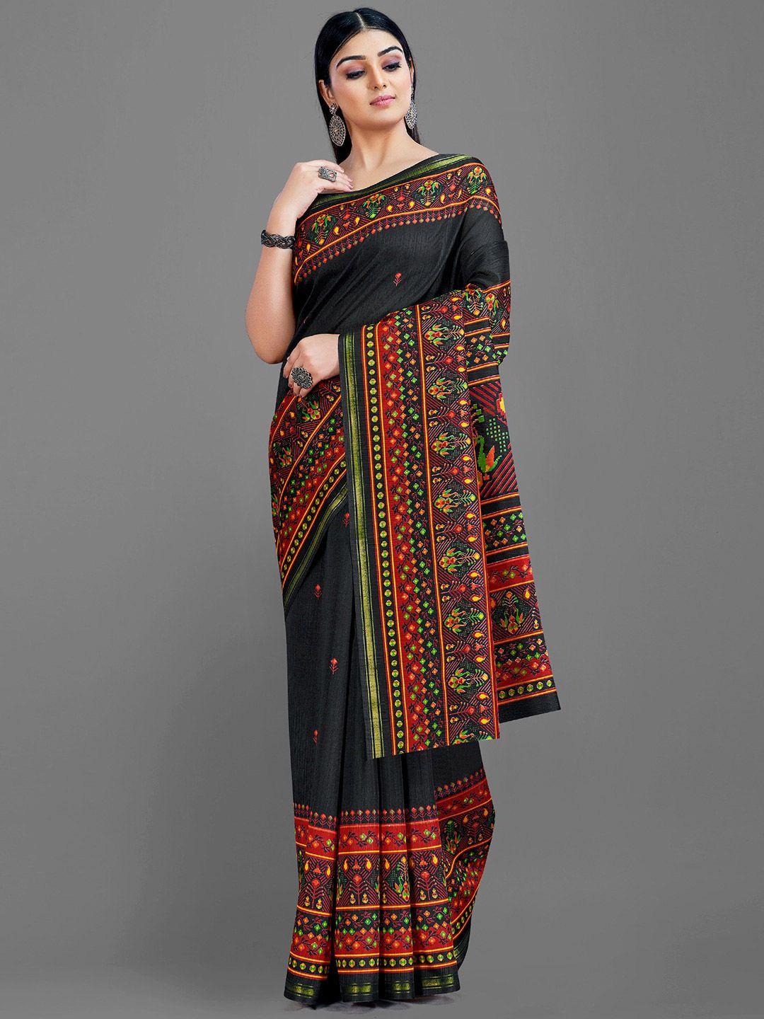 hritika black and red ethnic motifs zari art silk saree