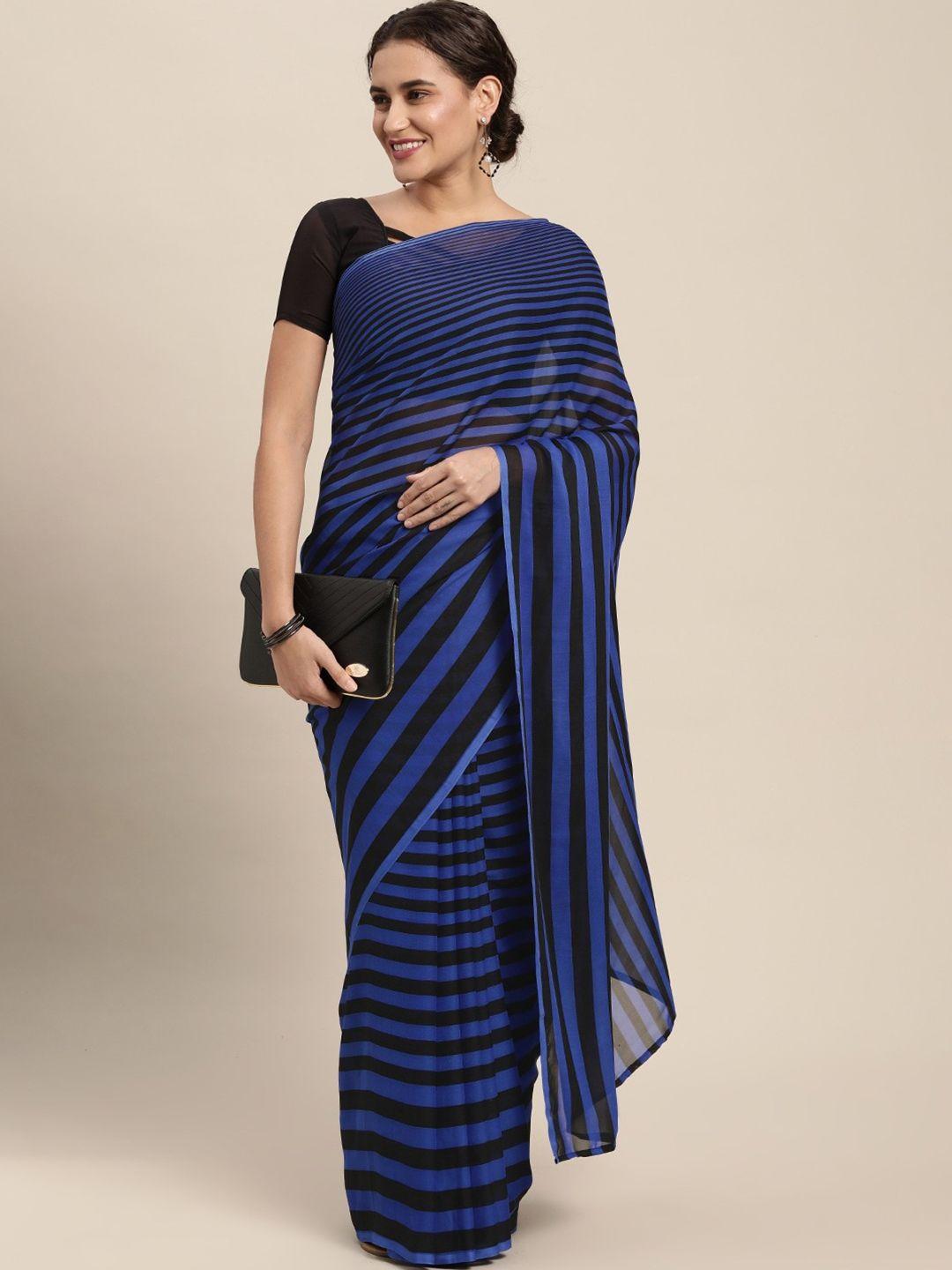 hritika blue printed striped  saree