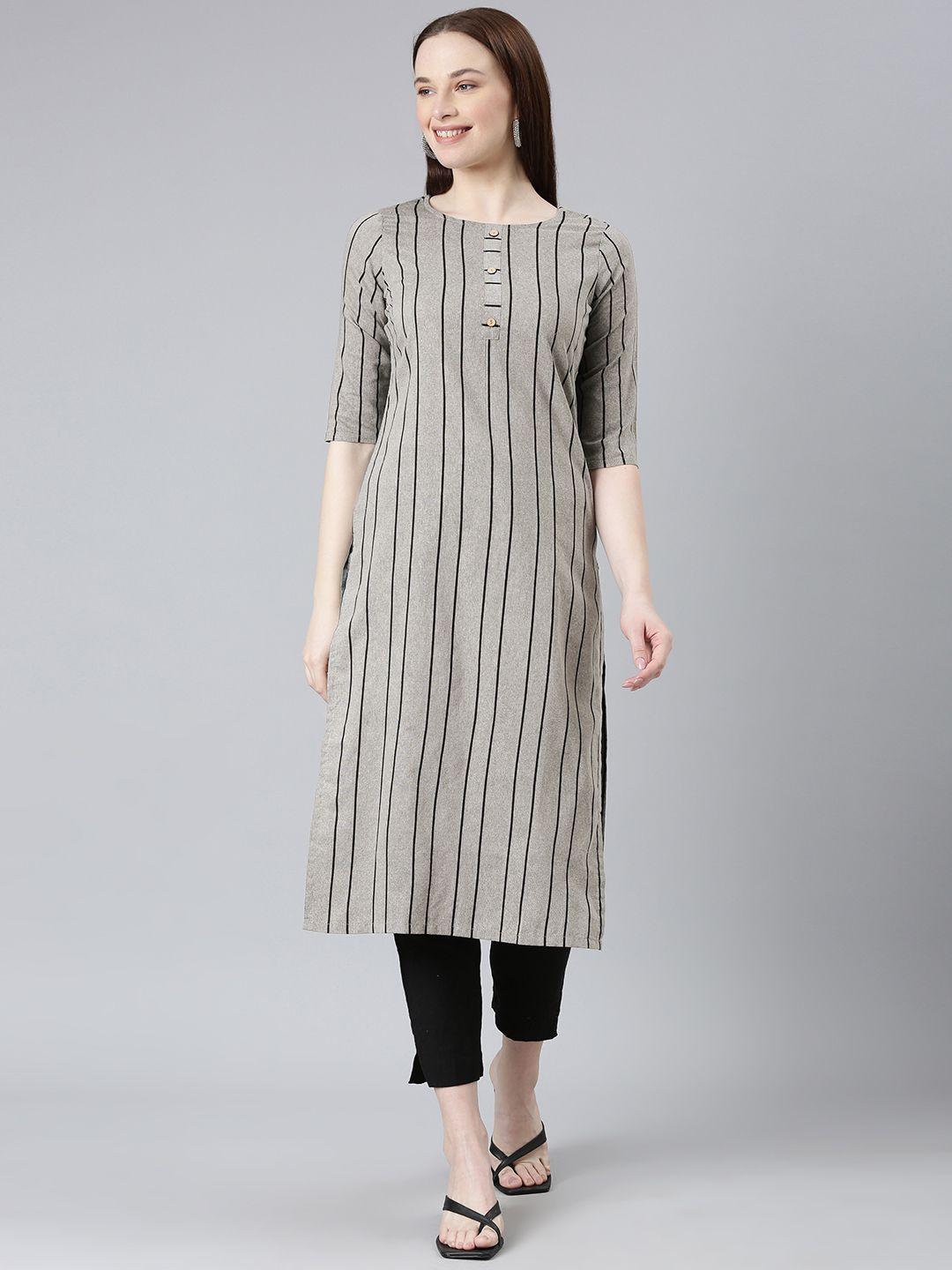 hritika cotton striped round neck kurta