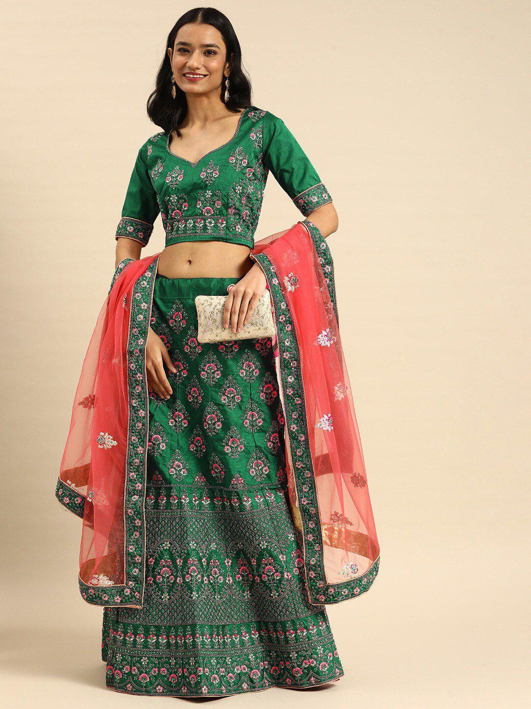 hritika embroidered beads and stones semi-stitched lehenga & blouse with dupatta