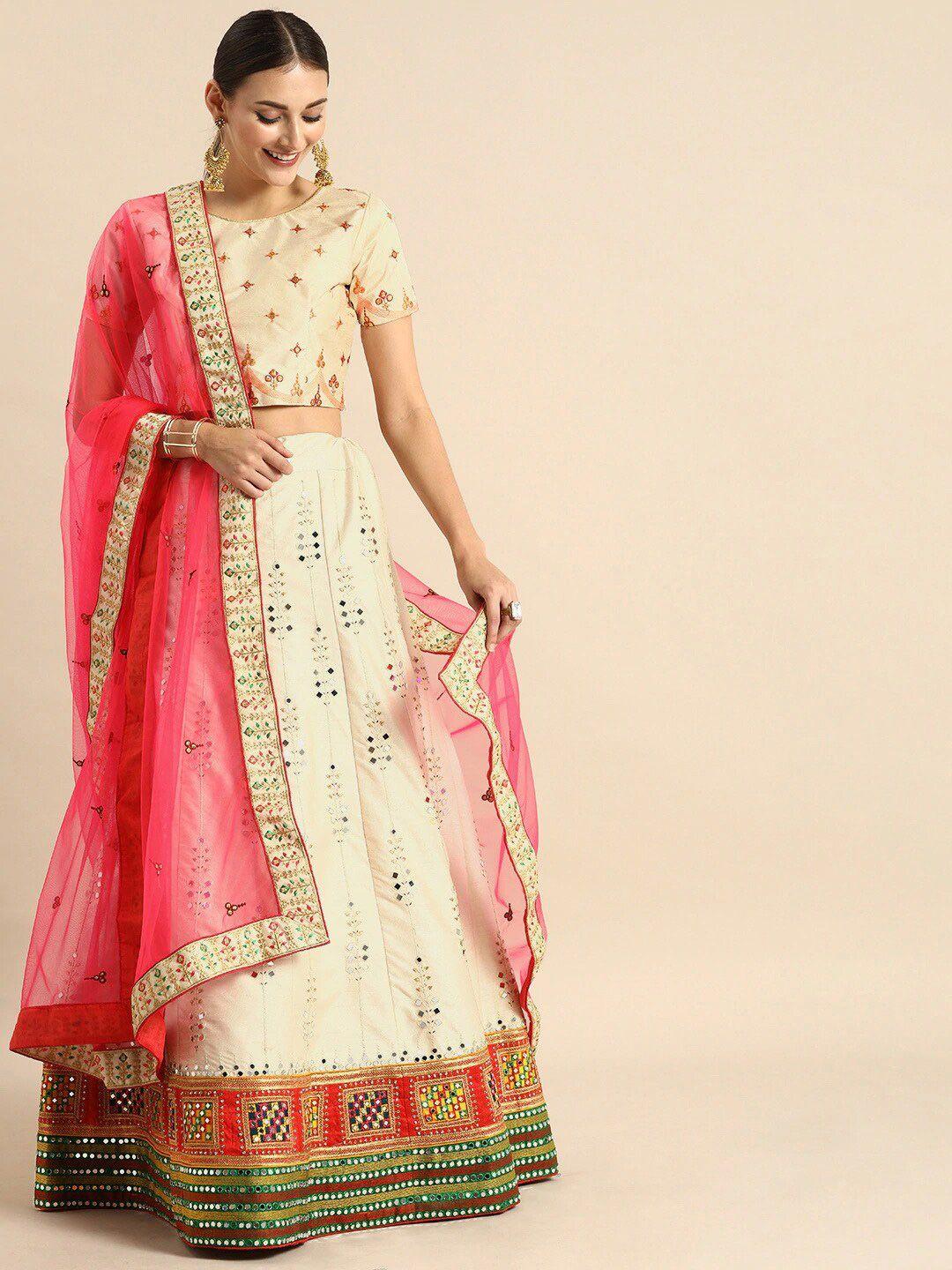 hritika embroidered thread work semi-stitched lehenga & unstitched blouse with dupatta