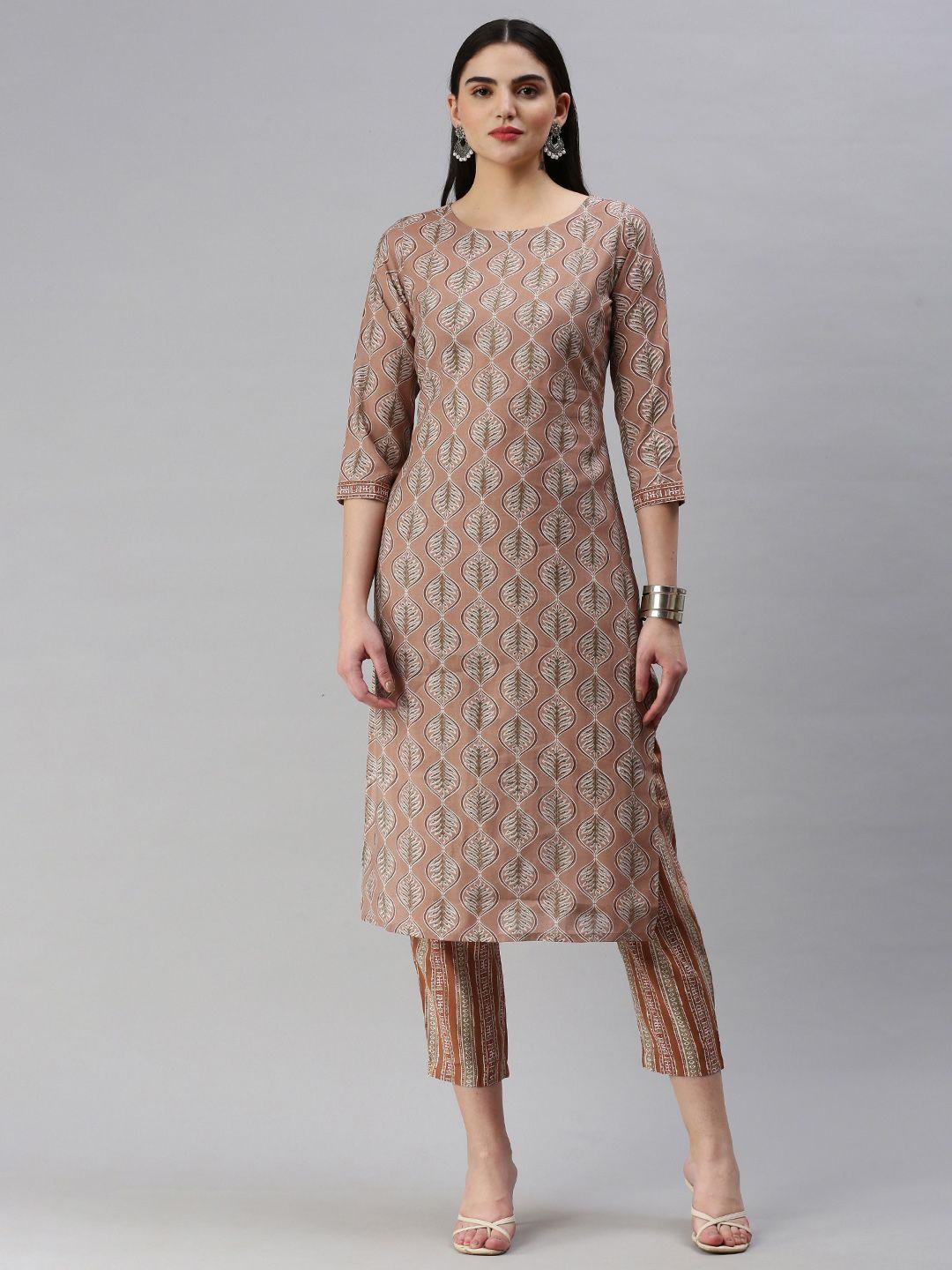 hritika ethnic motifs printed regular chanderi cotton kurta with trousers