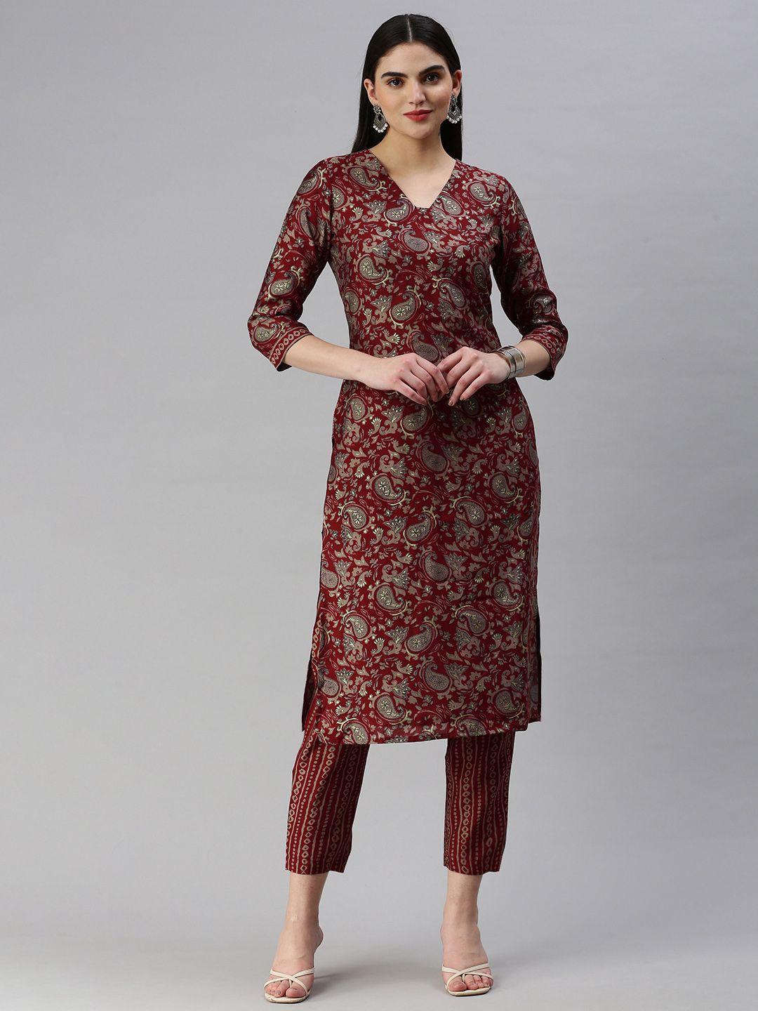 hritika ethnic motifs printed regular chanderi cotton kurta with trousers