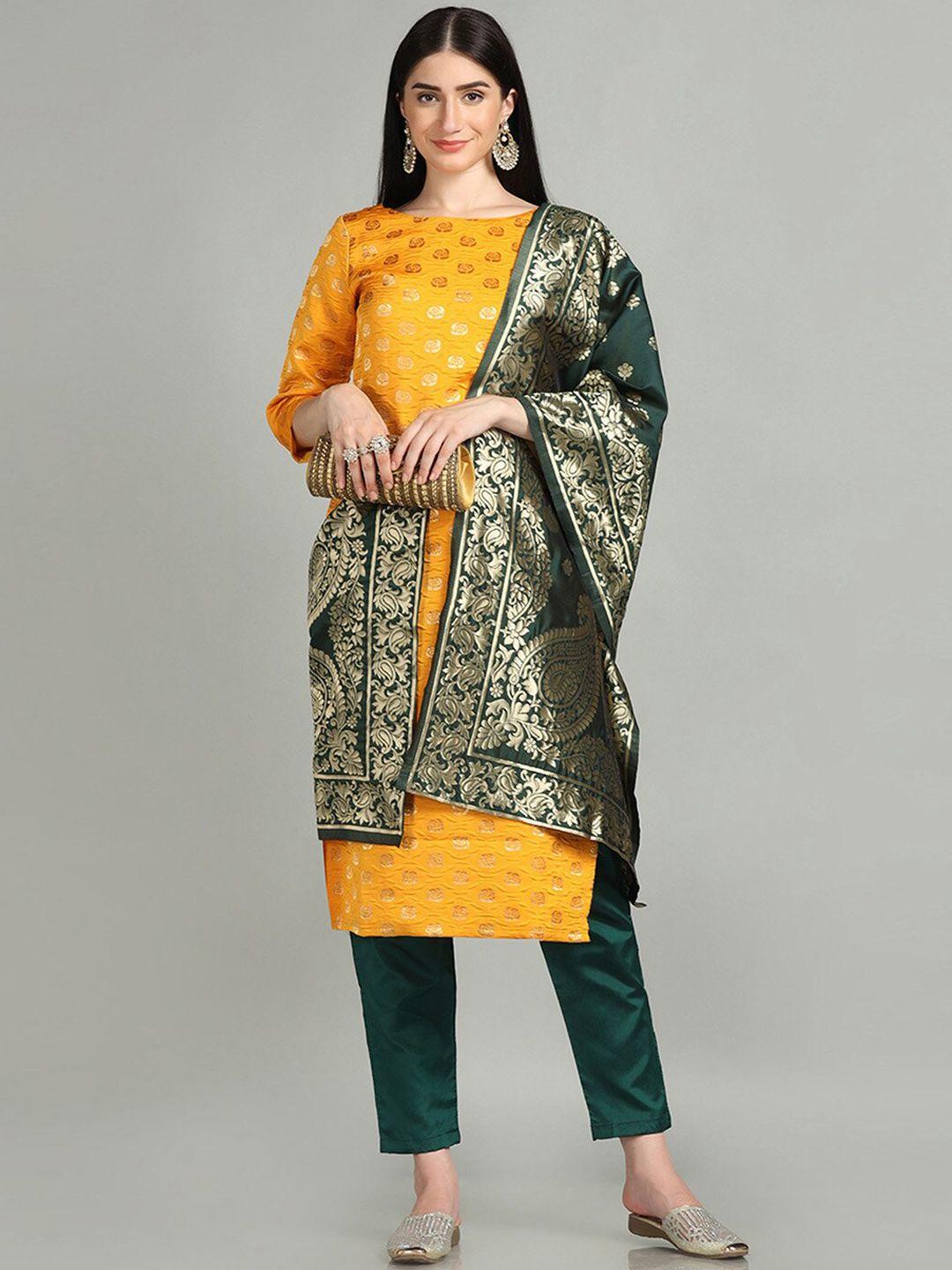 hritika floral woven design zari kurta & trousers with dupatta