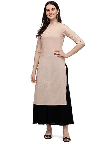 hritika light beige colored solid plain strips effect with golden shimmer cotton blend kurta_(hrk0014lbeige_xs)