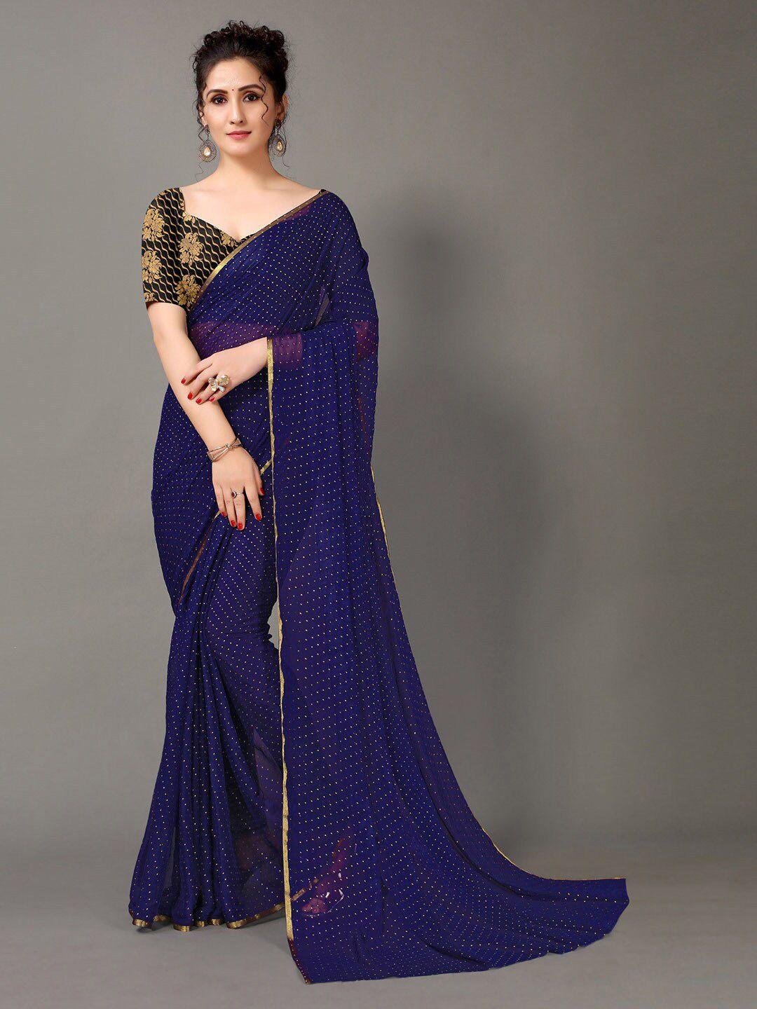 hritika navy blue solid zari saree