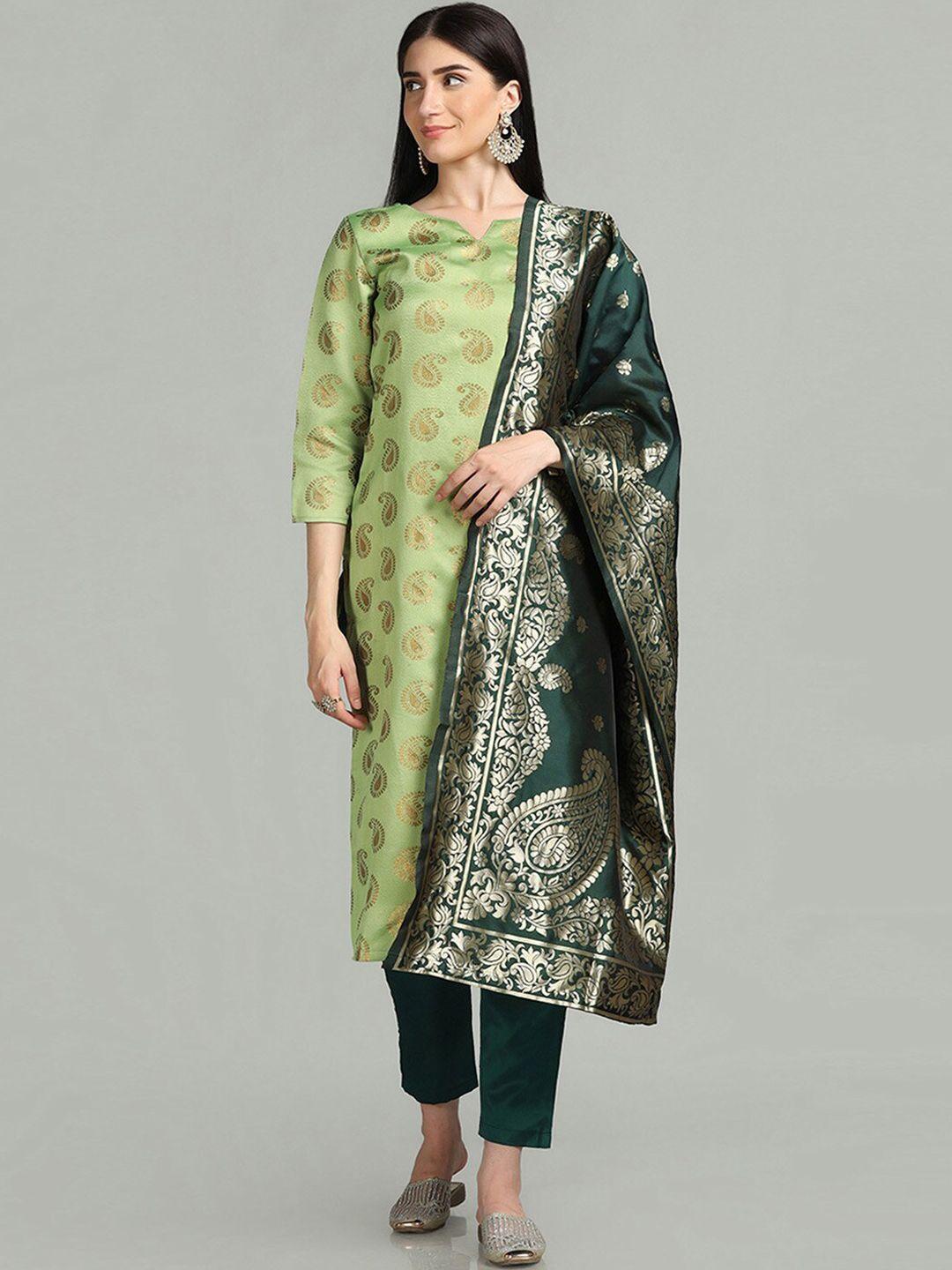 hritika paisley woven design zari kurta & trousers with dupatta