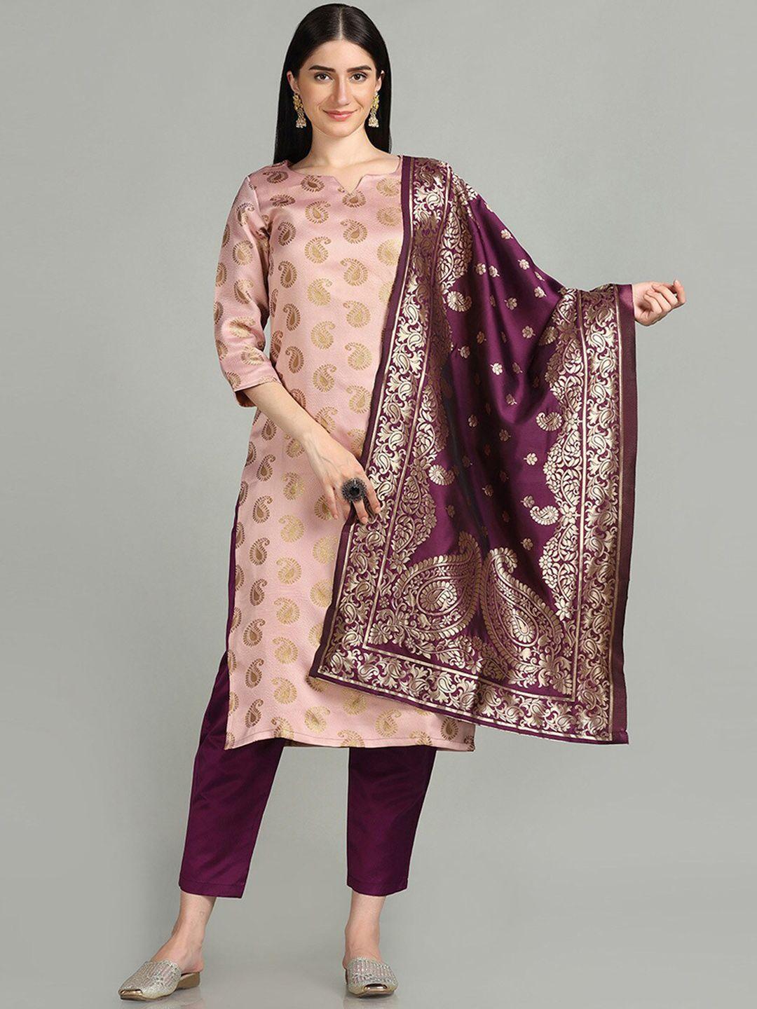 hritika paisley woven design zari kurta & trousers with dupatta