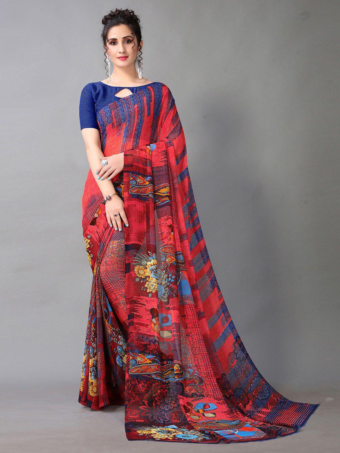 hritika pink & blue floral saree