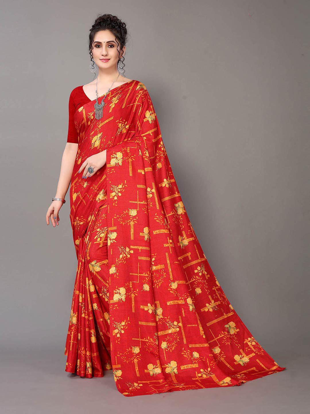 hritika red & yellow floral art silk mysore silk saree