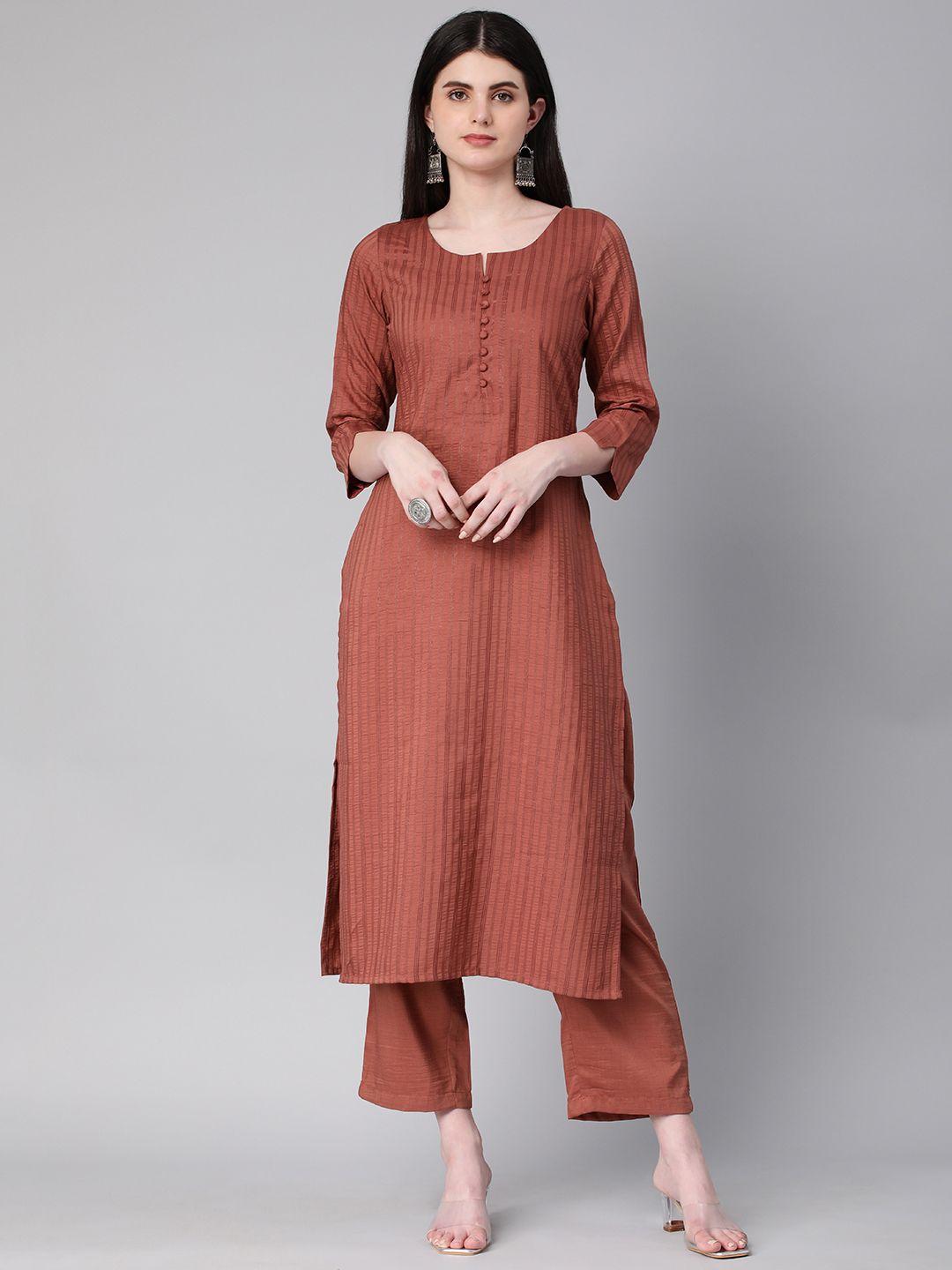 hritika regular pure cotton striped kurta with trousers