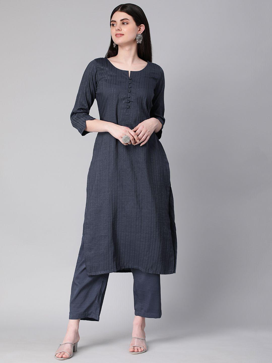 hritika striped regular pure cotton kurta with trousers