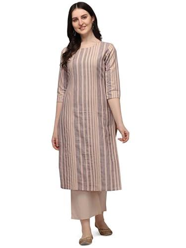 hritika women's brown stripes printed cotton blend casual kurta_(hrkr5_hrk005brwn_xs)