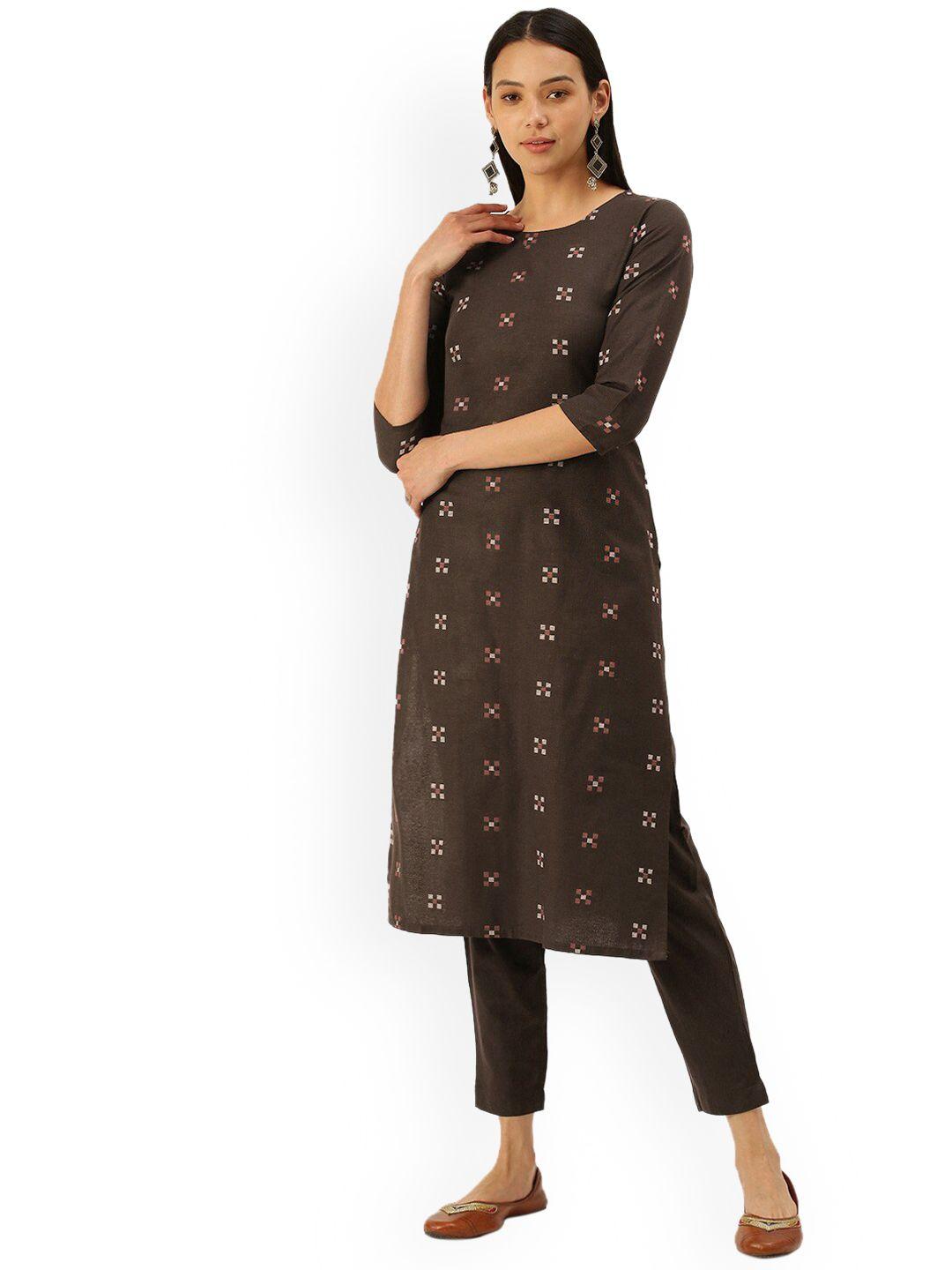 hritika women brown pure cotton kurti with trousers