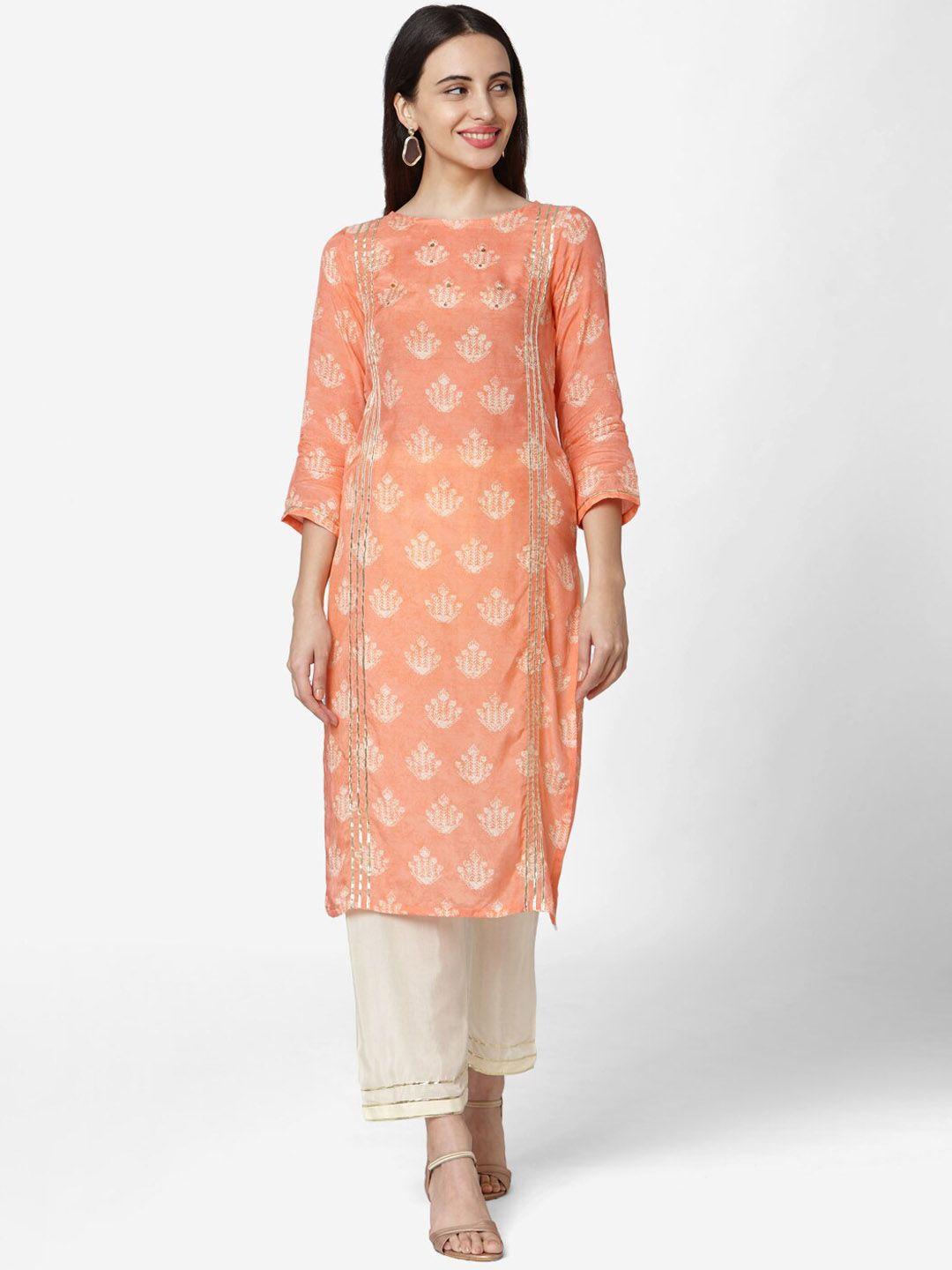 hritika women ethnic motifs printed regular gotta patti kurta with trousers