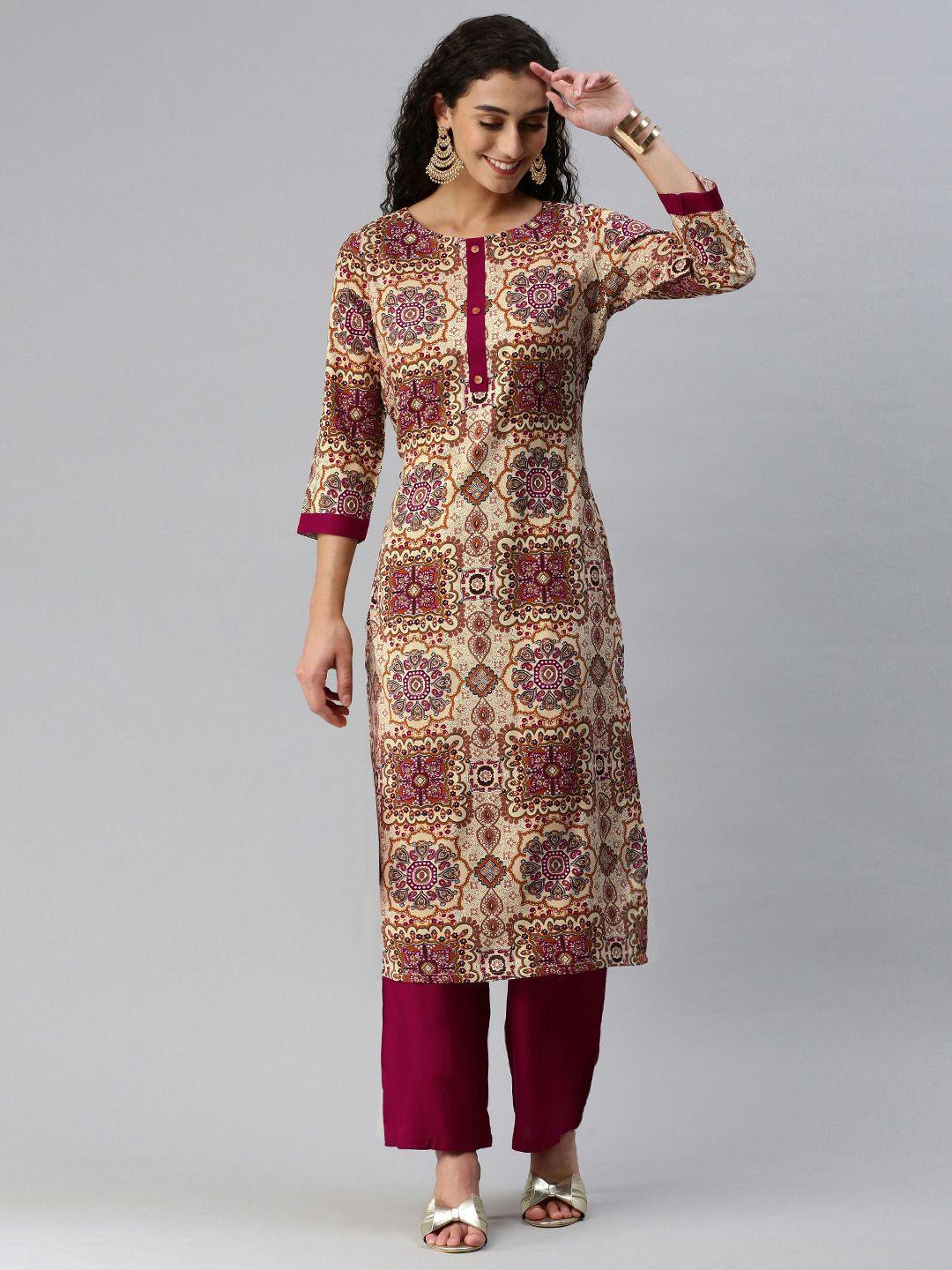 hritika women ethnic motifs printed regular kurta with trousers