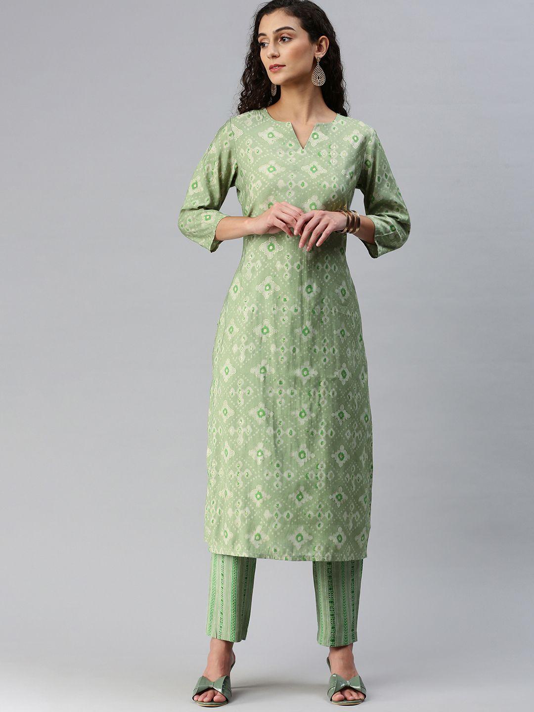 hritika women floral printed regular chanderi cotton kurta with trousers