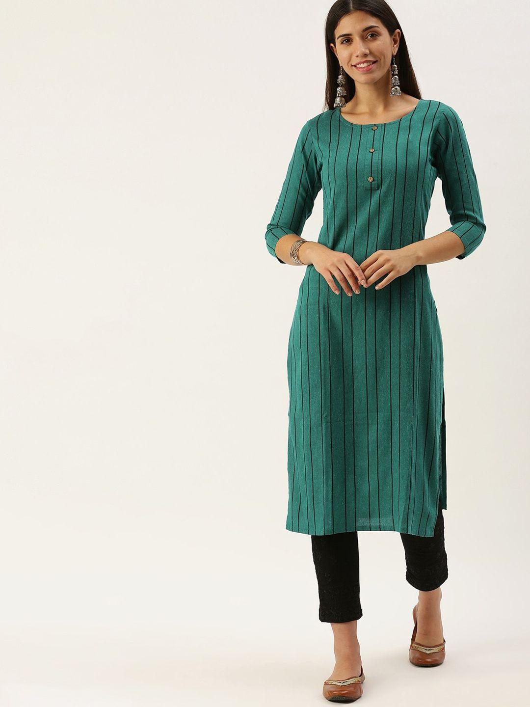 hritika women green striped print kurta