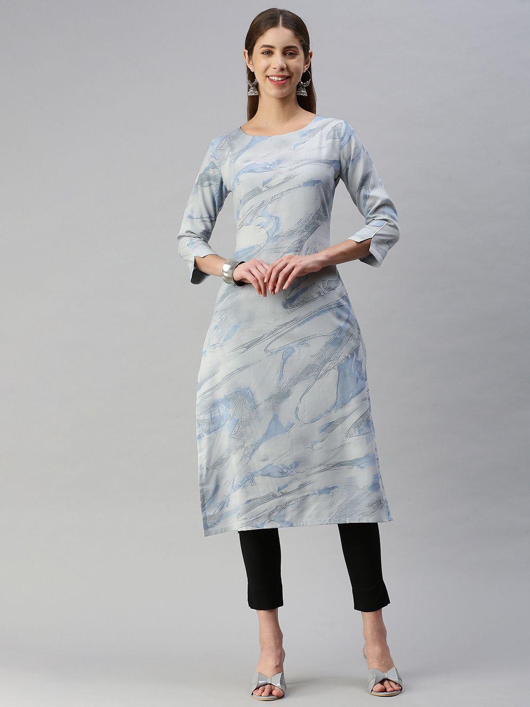 hritika women grey & blue printed kurta