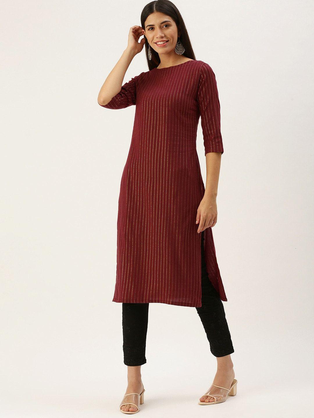 hritika women maroon striped  straight kurta