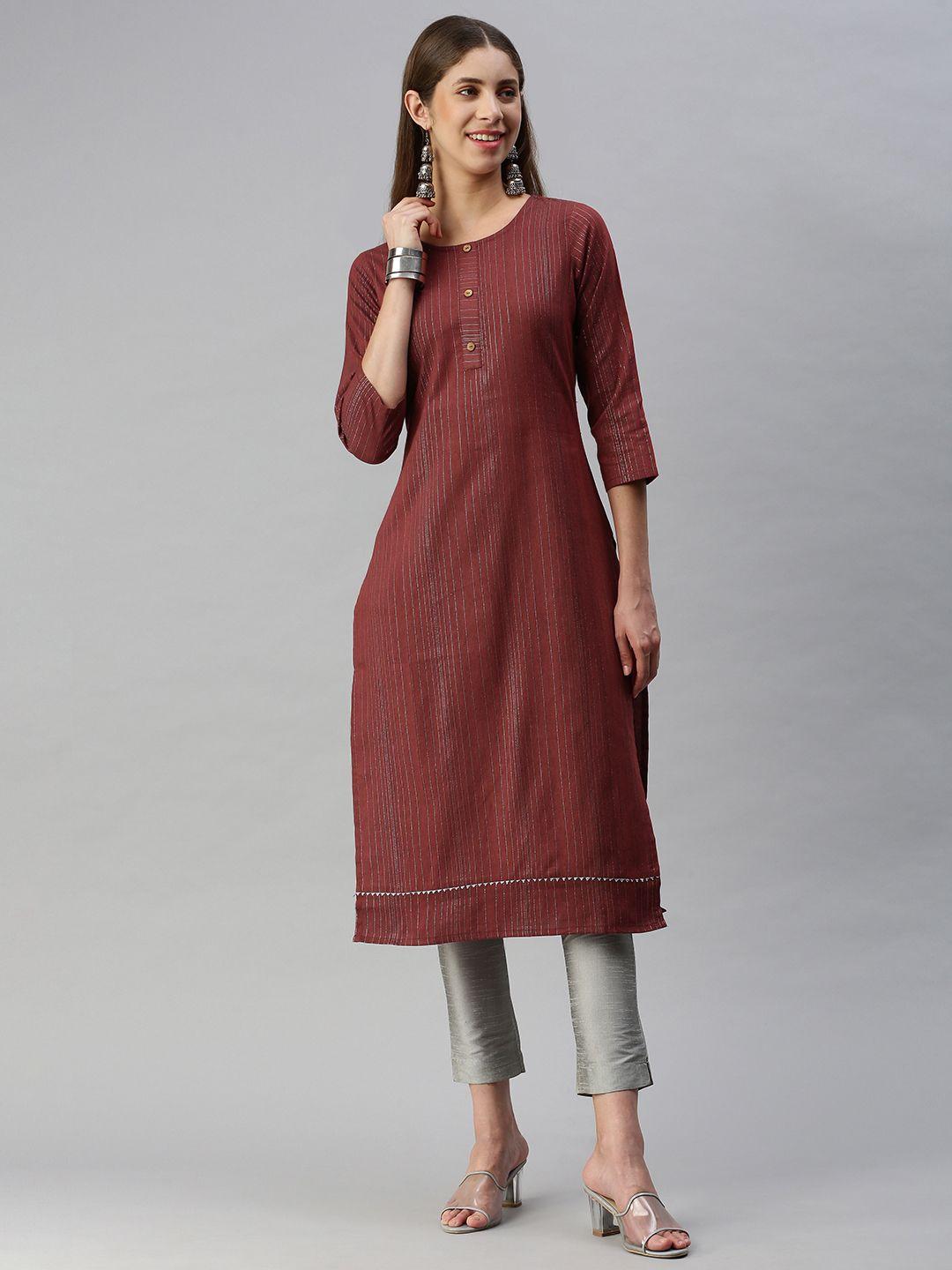 hritika women maroon striped kurta