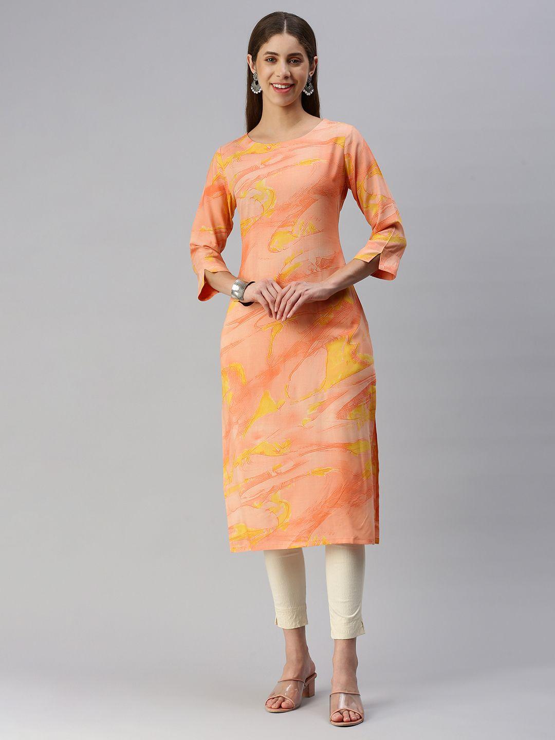 hritika women peach-coloured printed kurta