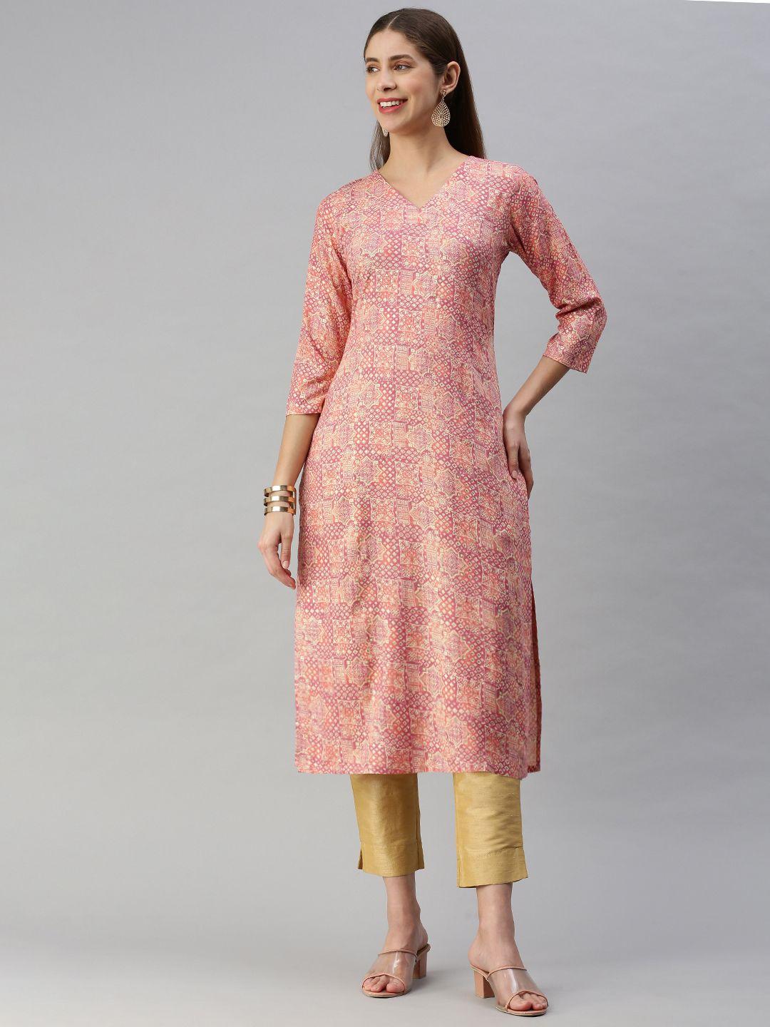 hritika women pink ethnic motifs printed kurta