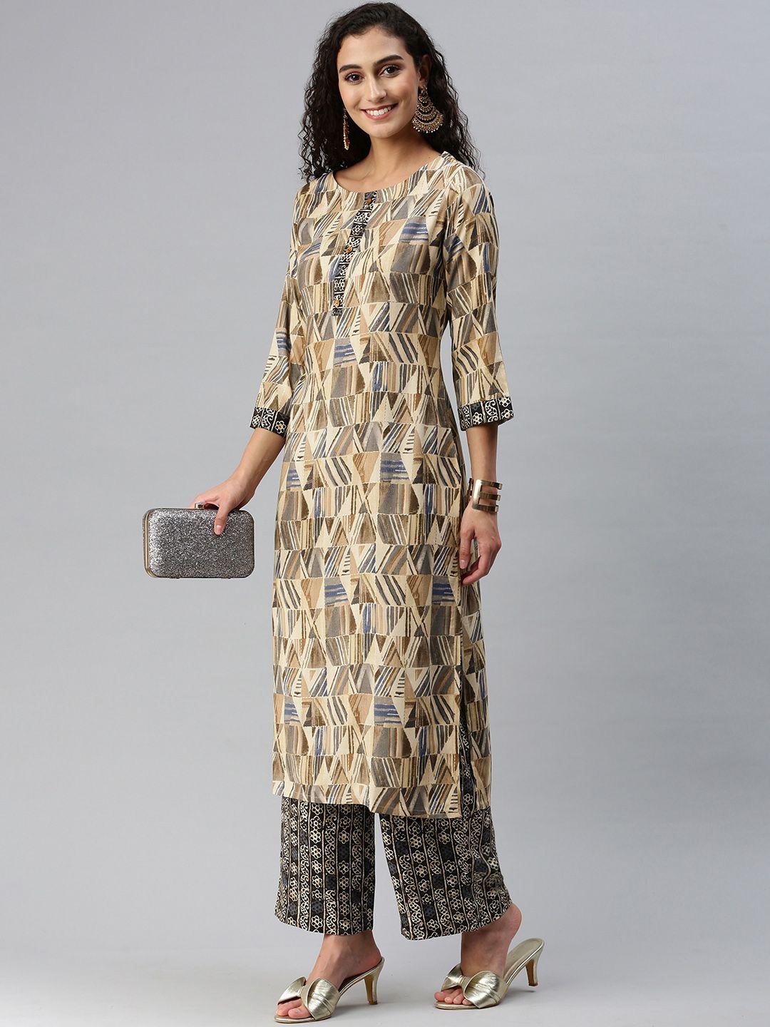 hritika women printed regular kurta with trousers