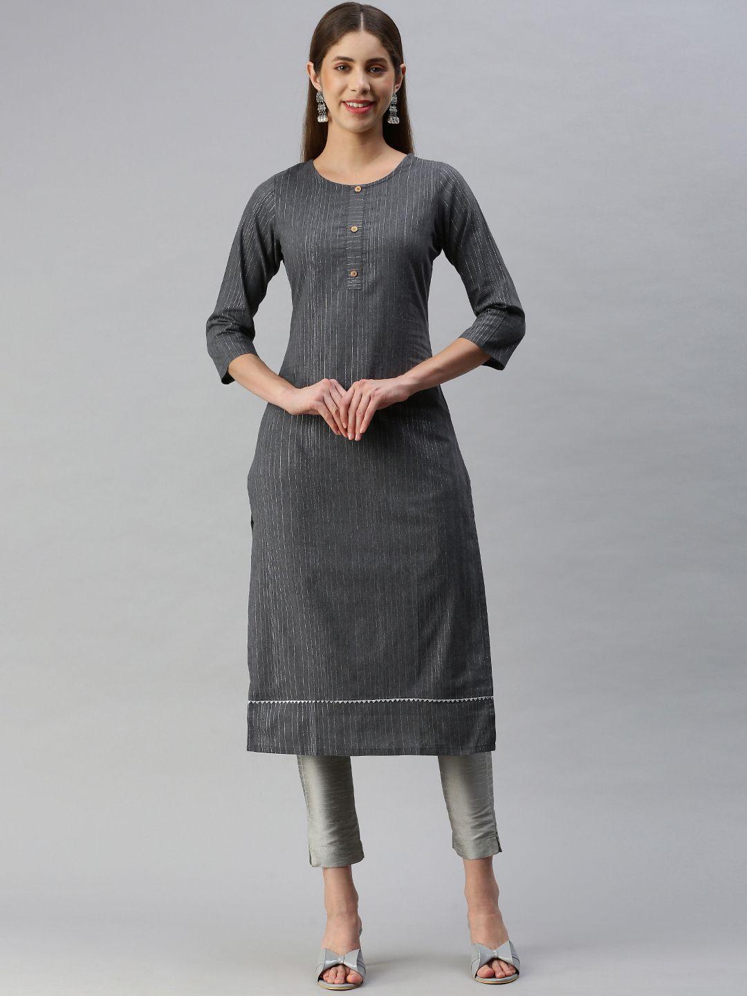 hritika women woven design striped gotta patti straight kurta