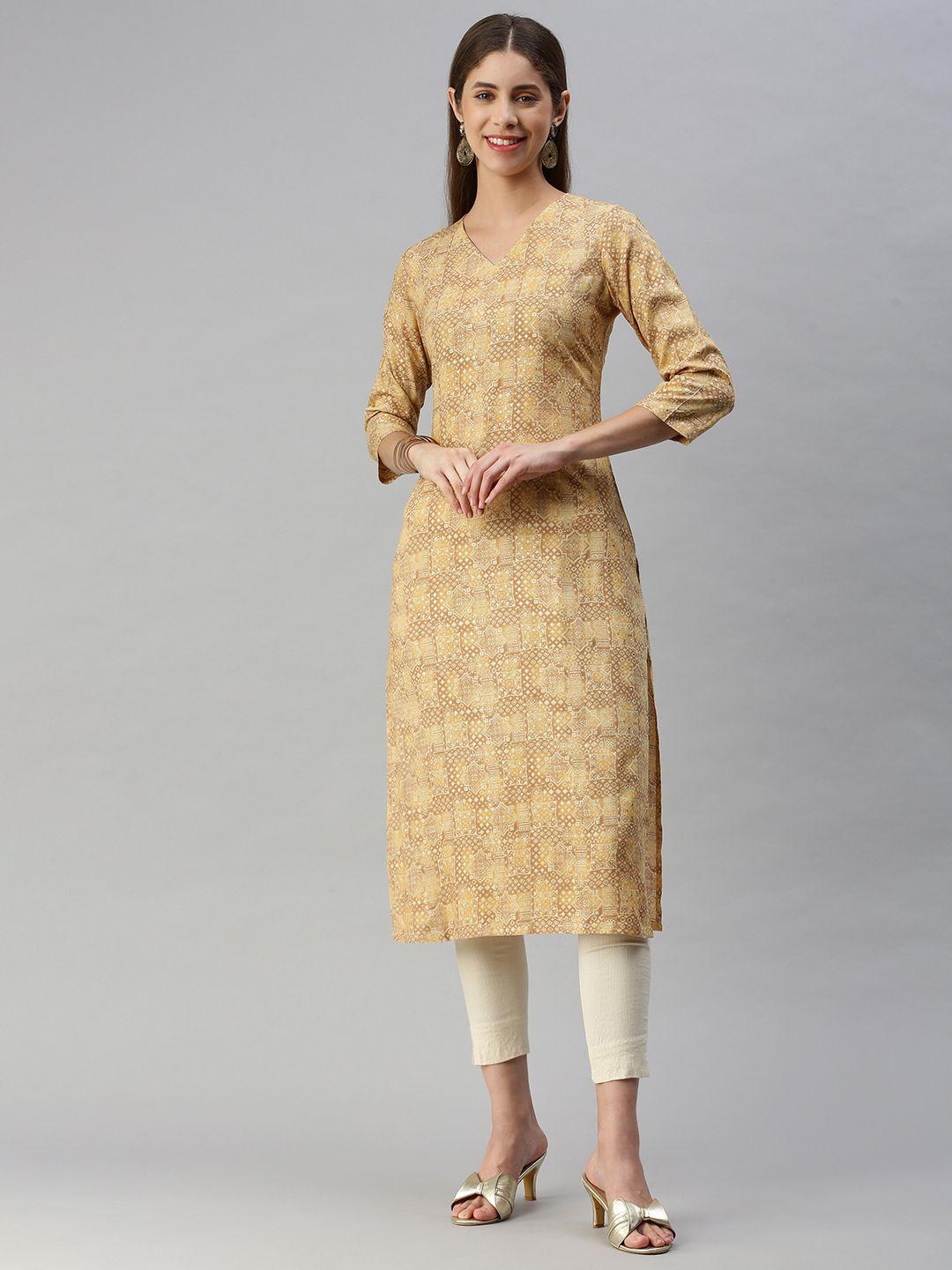 hritika women yellow ethnic motifs printed kurta