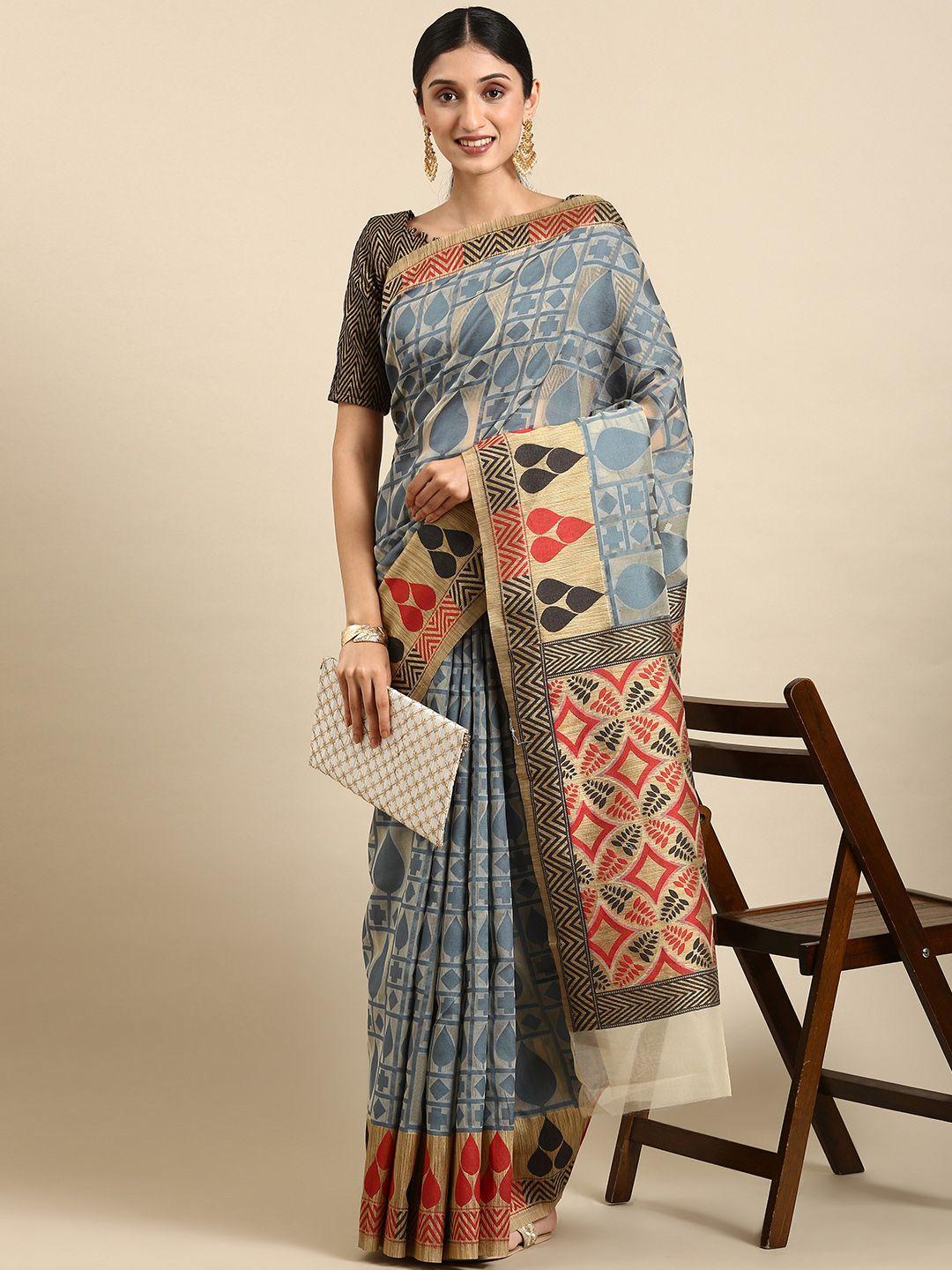 hritika woven design geometric zari silk cotton saree