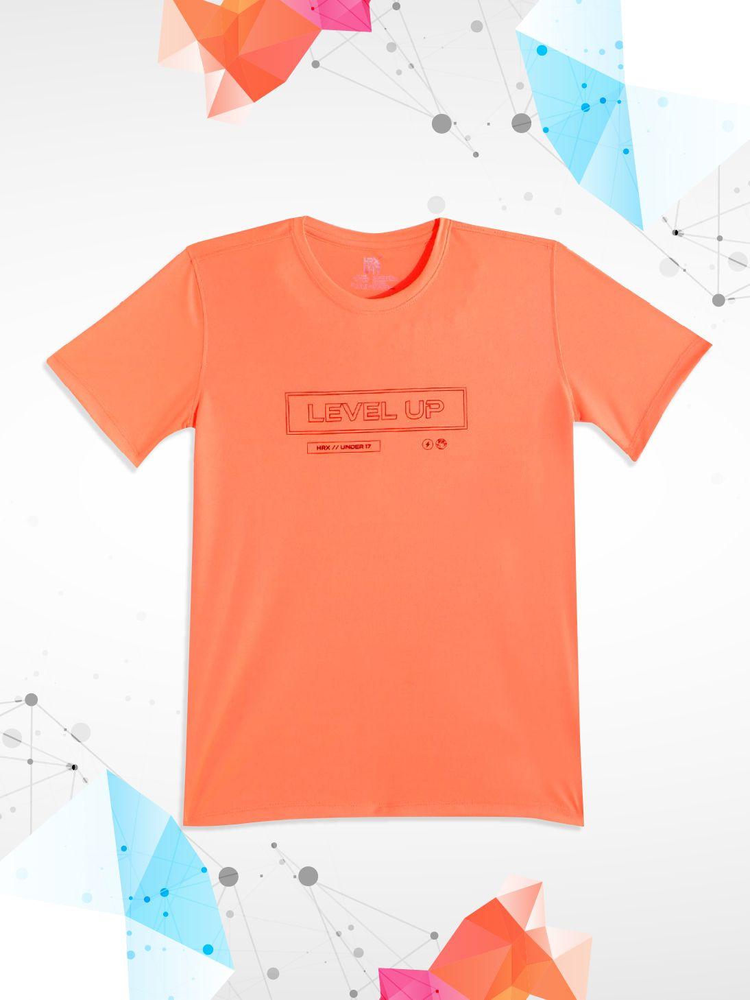 hrx by hrithik roshan active boys neon orange rapid-dry graphic tshirts