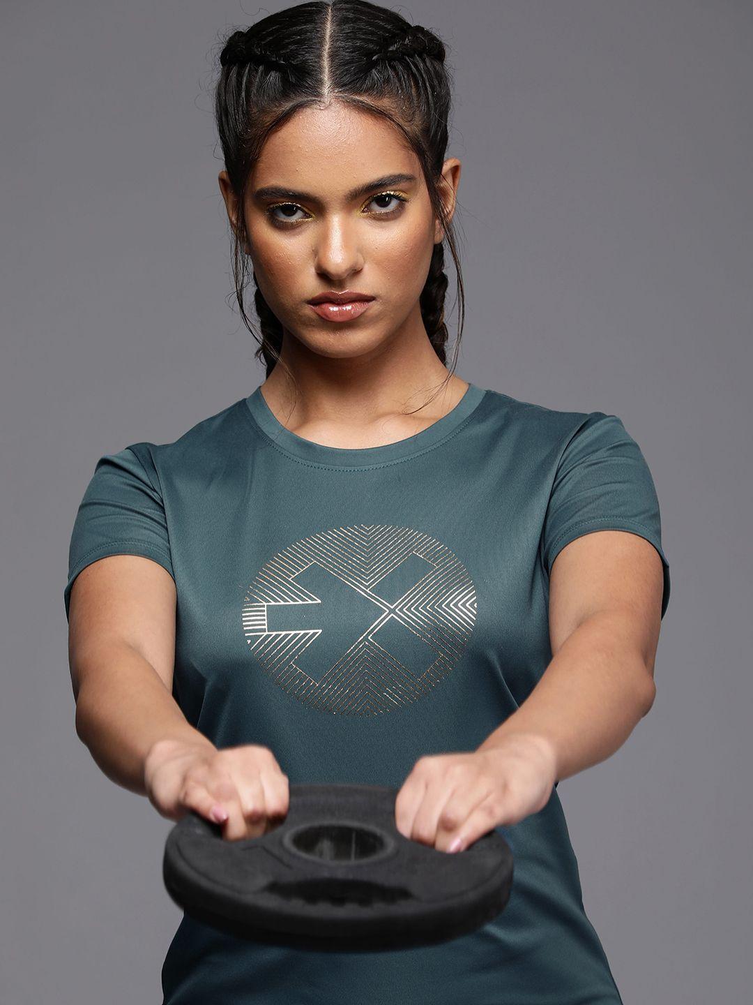 hrx by hrithik roshan active goddess collection printed rapid dry slim training t-shirt