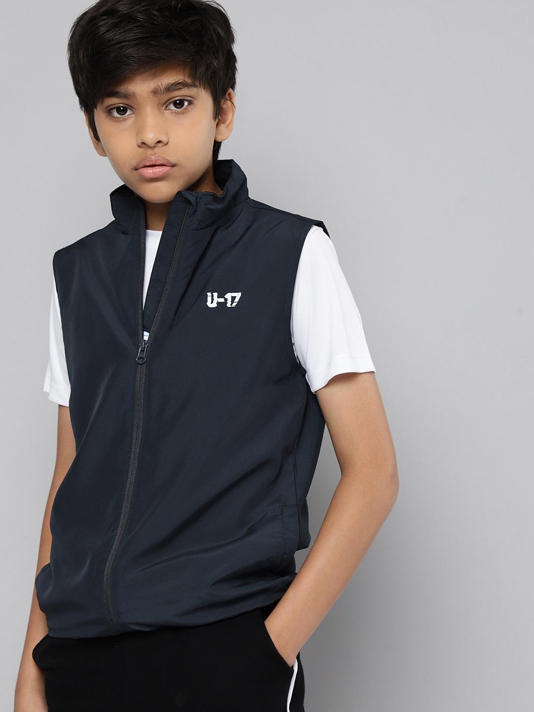 hrx by hrithik roshan boys black solid sleeveless sporty jacket