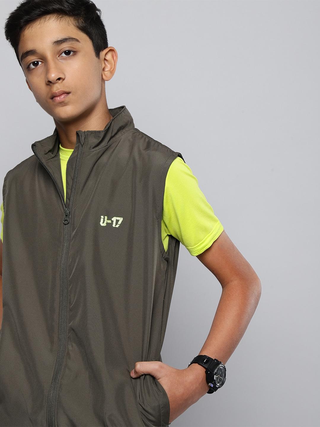 hrx by hrithik roshan boys olive green solid mock collar sporty jacket