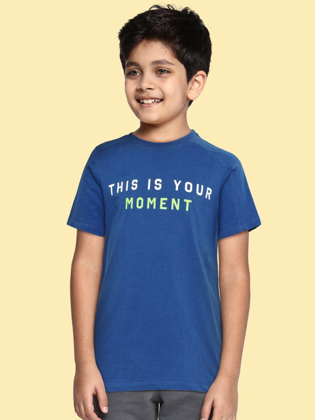 hrx by hrithik roshan boys teal blue typography printed lifestyle t-shirt