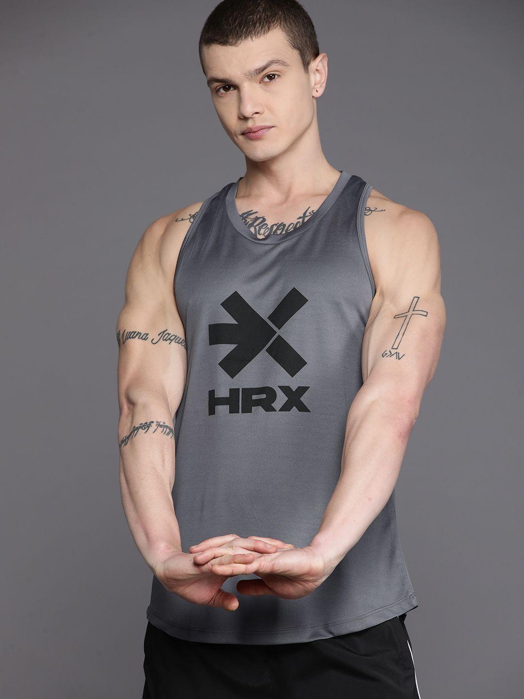 hrx by hrithik roshan brand logo print training tank t-shirt
