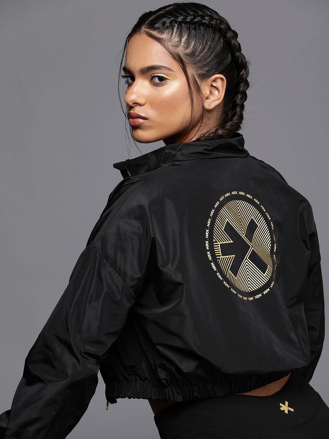 hrx by hrithik roshan brand logo printed crop sporty jacket