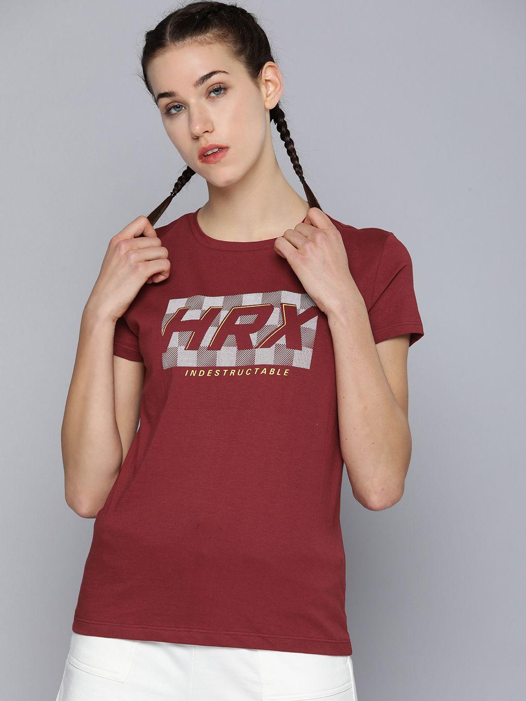 hrx by hrithik roshan brand logo printed pure cotton t-shirt