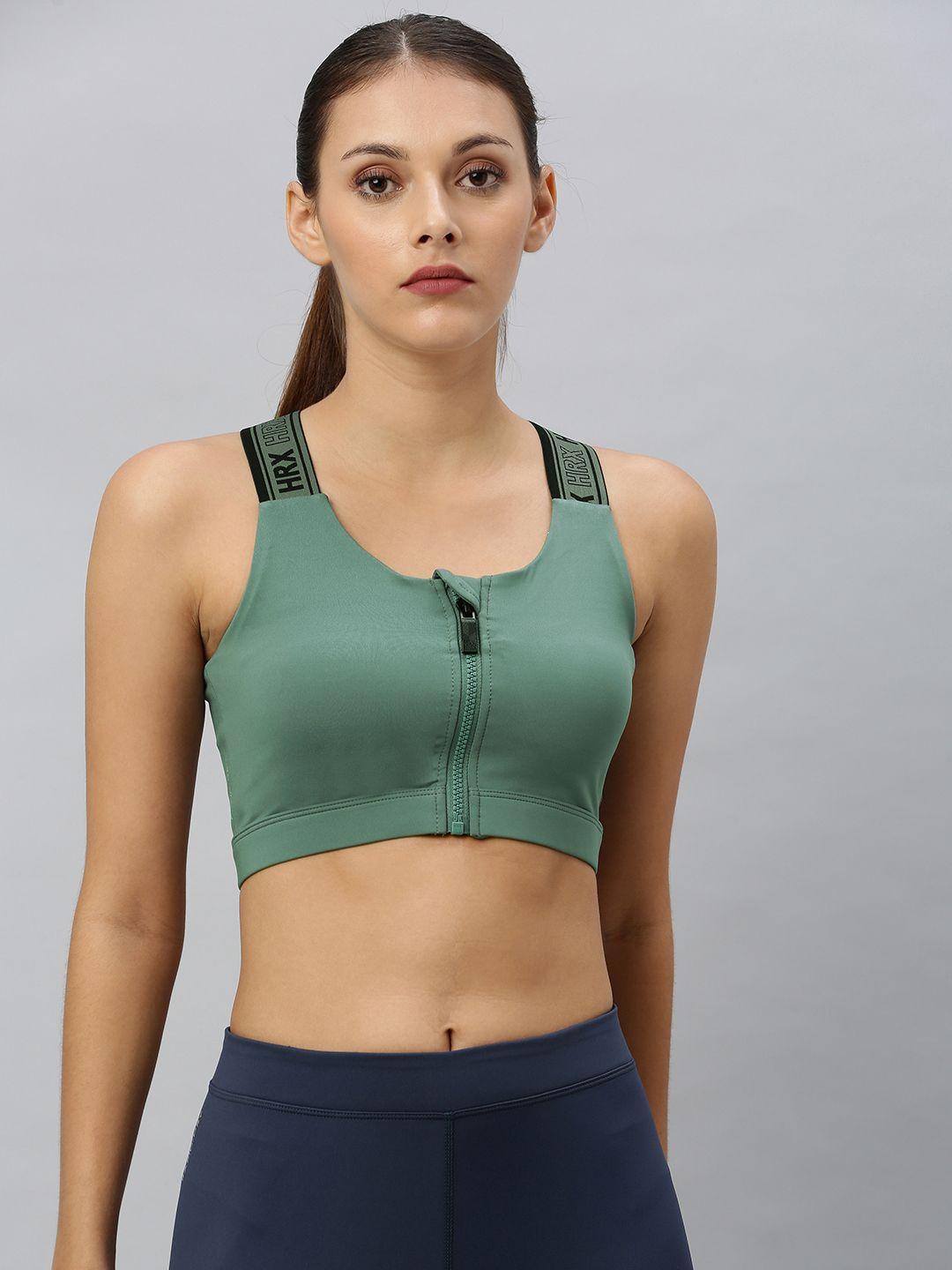 hrx by hrithik roshan green solid non-wired rapid dry training sports bra wkt-1433-c