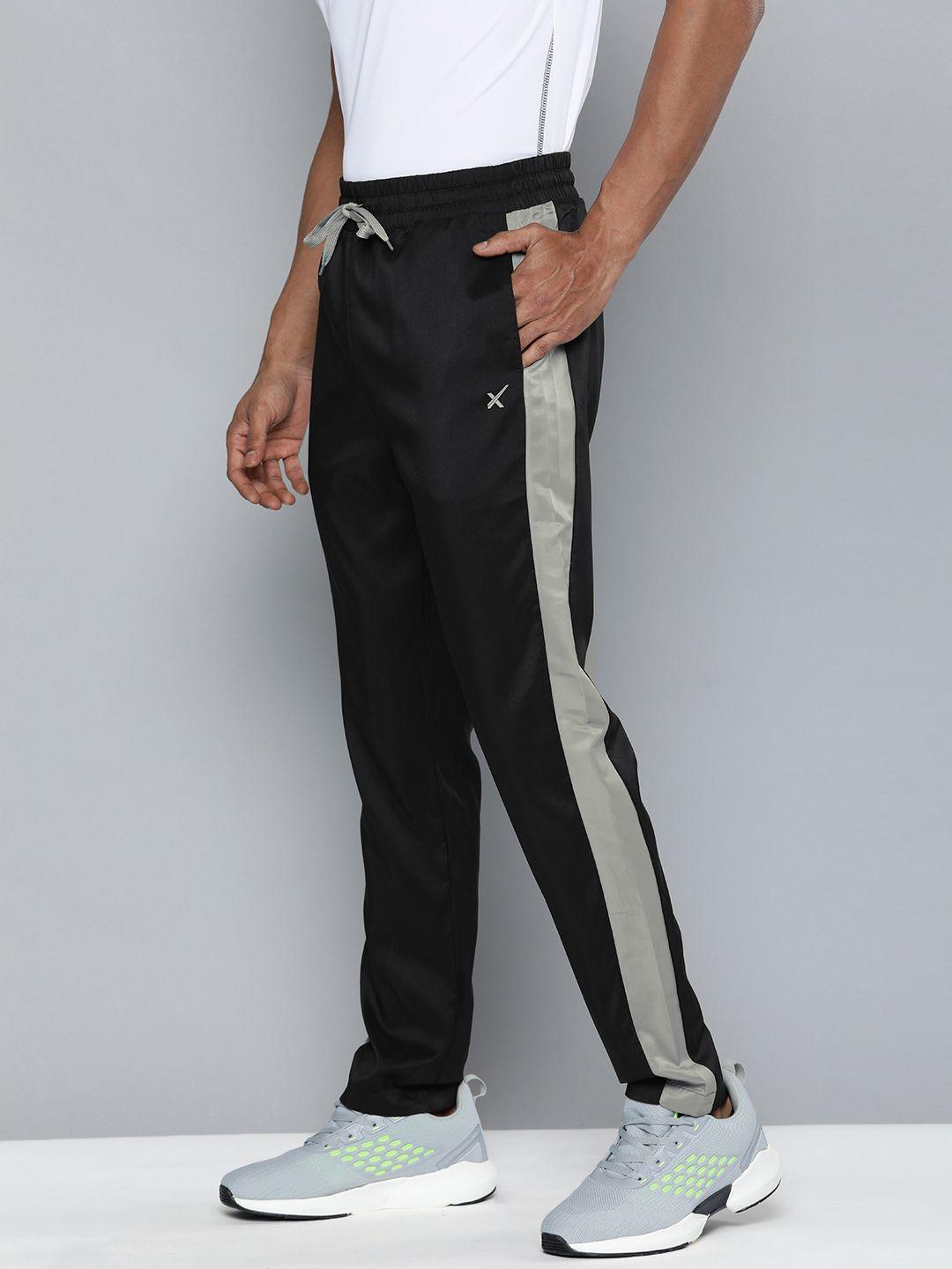 hrx by hrithik roshan men black & grey solid rapid dry panel detail track pants
