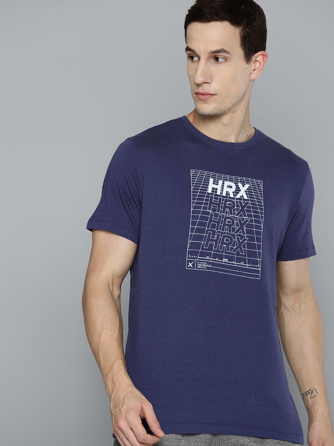 hrx by hrithik roshan men brand logo printed pure cotton bio finish t-shirt