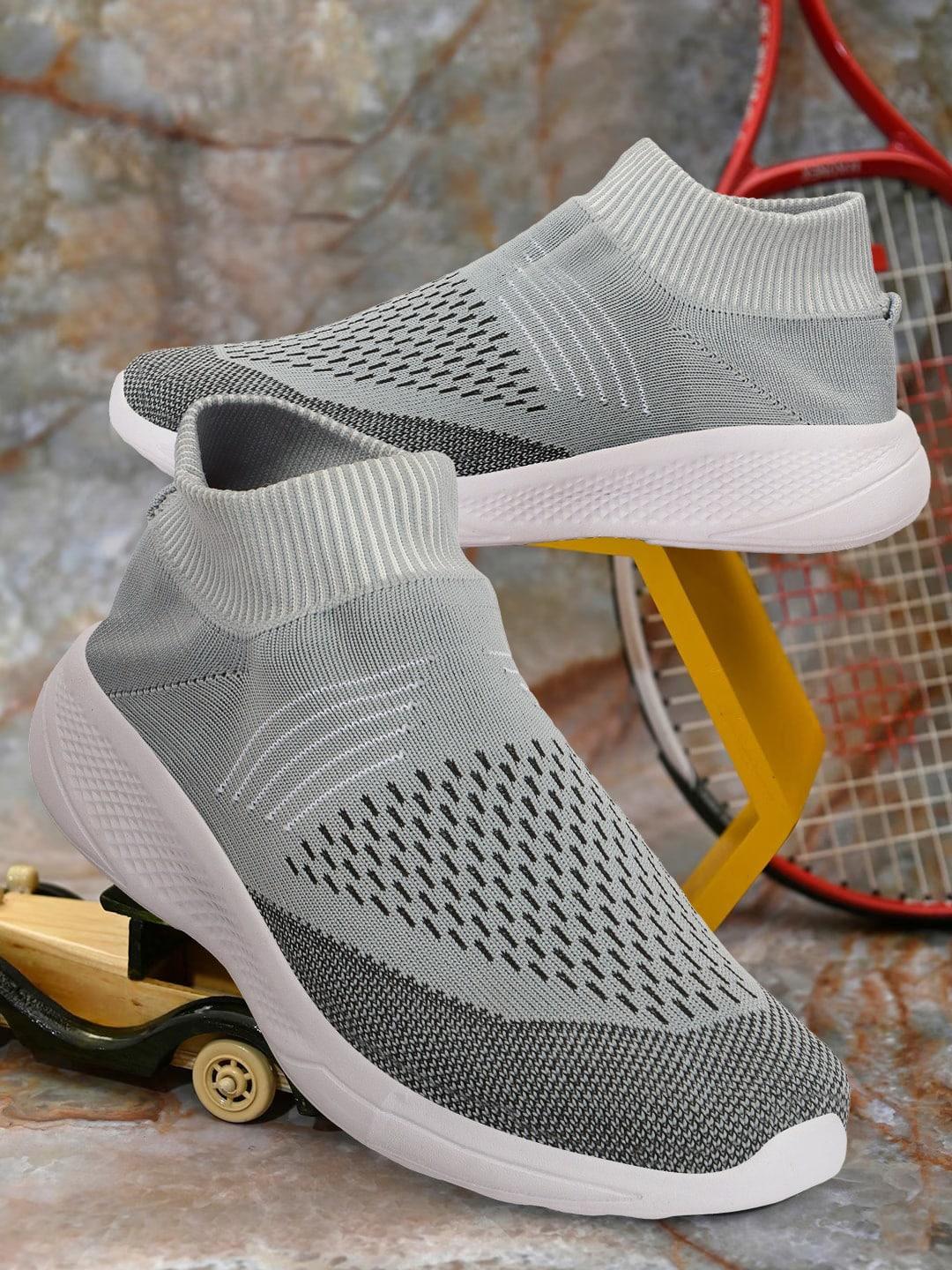 hrx by hrithik roshan men grey woven design lightweight slip on sneakers
