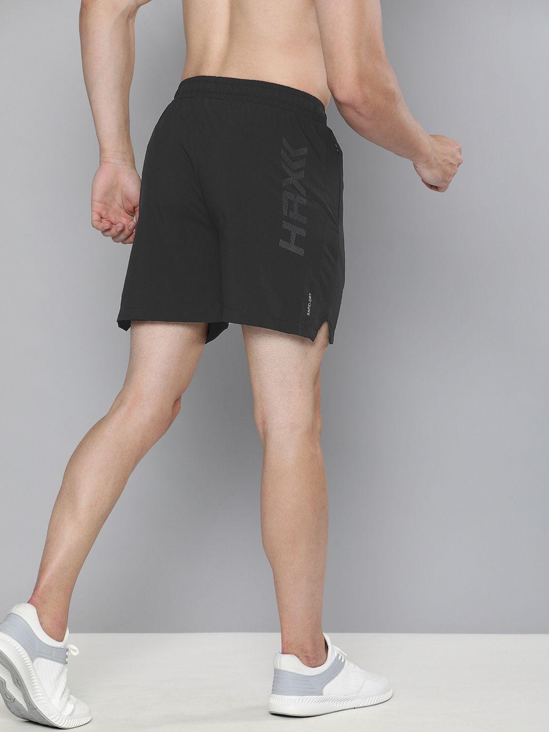 hrx by hrithik roshan men jet black solid regular fit rapid-dry antimicrobial running shorts