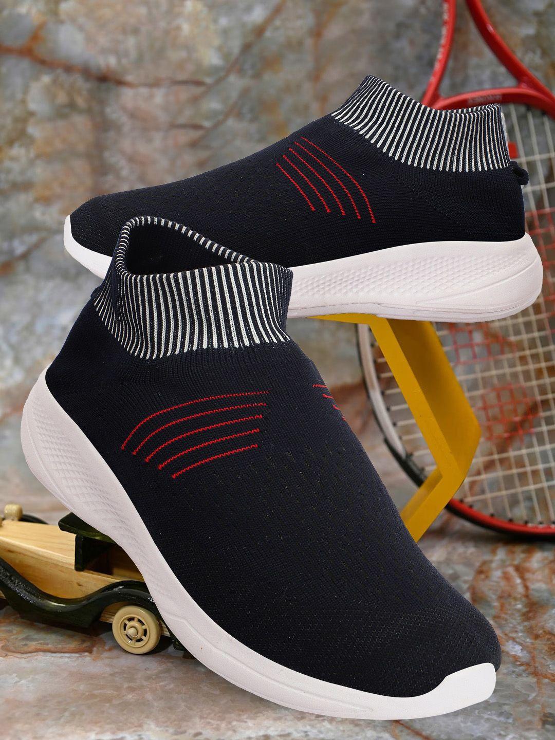 hrx by hrithik roshan men navy blue and red woven design lightweight slip-on sneakers